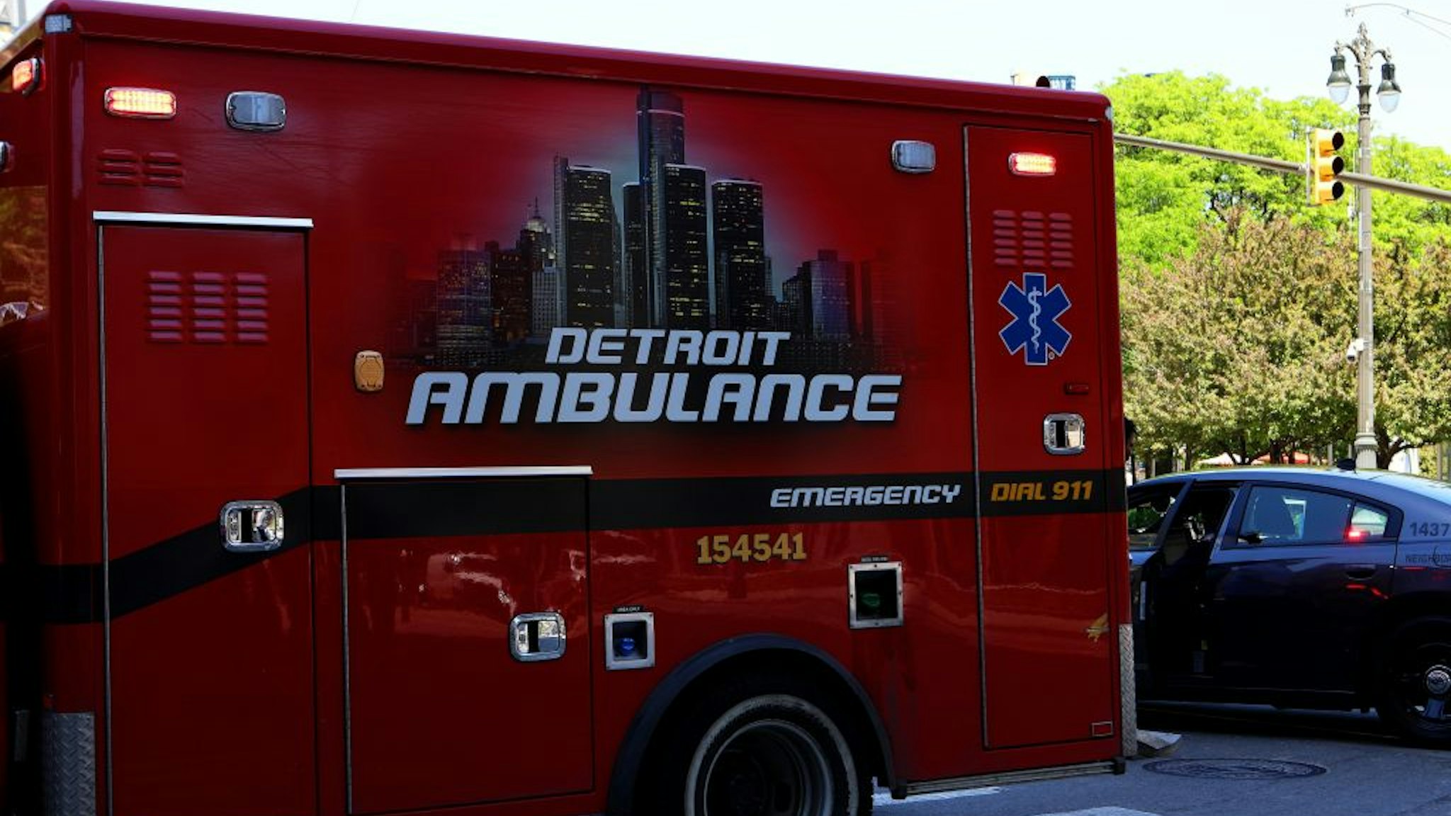 DETROIT - MAY 25: A Detroit Ambulance makes its way through downtown in Detroit, Michigan on May 25, 2018. (Photo By Raymond Boyd/Getty Images)