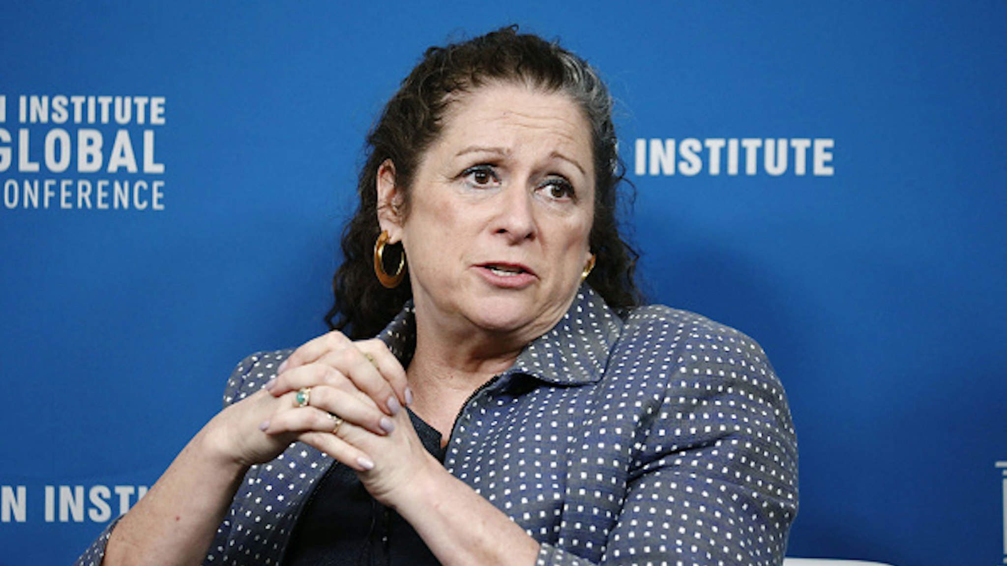Abigail Disney, president and chief executive officer of Fork Films, speaks during the Milken Institute Global Conference in Beverly Hills, California, U.S., on Tuesday, April 30, 2019. The conference brings together leaders in business, government, technology, philanthropy, academia, and the media to discuss actionable and collaborative solutions to some of the most important questions of our time.