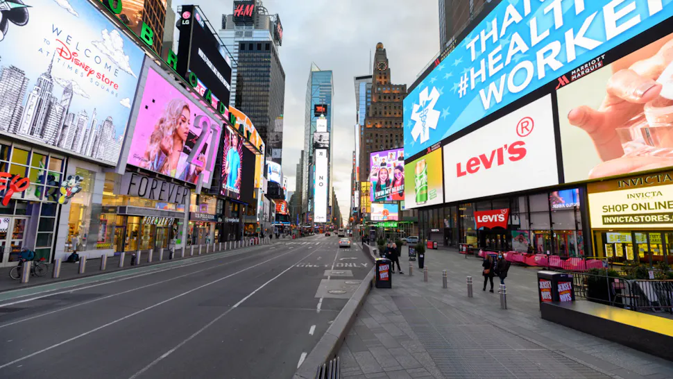 NYC A view of Times Square hours ahead of the implementation of 'New York State on PAUSE' executive order as the coronavirus continues to spread across the United States on March 22, 2020 in New York City.