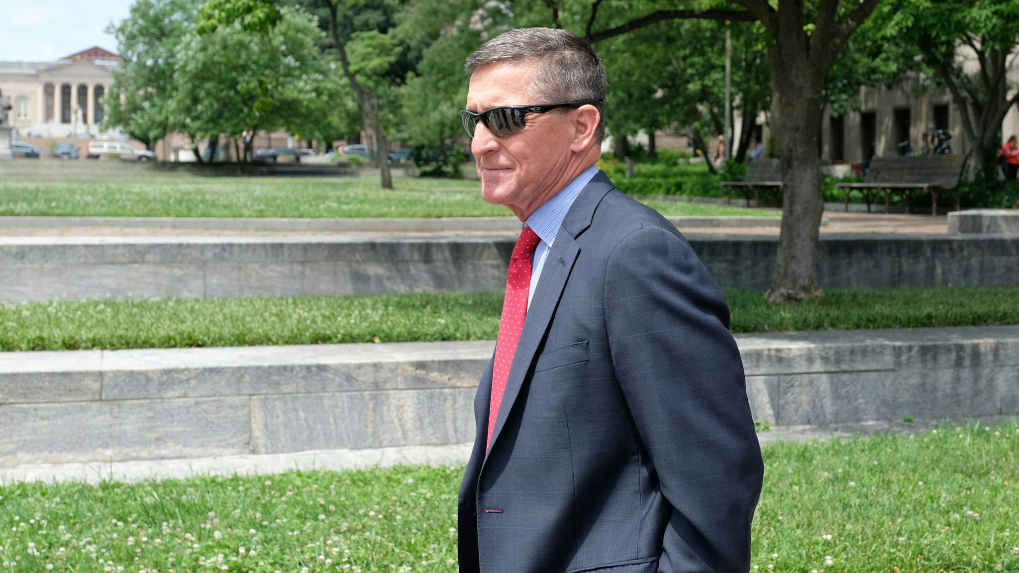 WASHINGTON, DC - JUNE 24: President Donald Trump’s former National Security Adviser Michael Flynn leaves the E. Barrett Prettyman U.S. Courthouse on June 24, 2019 in Washington, DC. criminal sentencing for Flynn will be on hold for at least another two months.