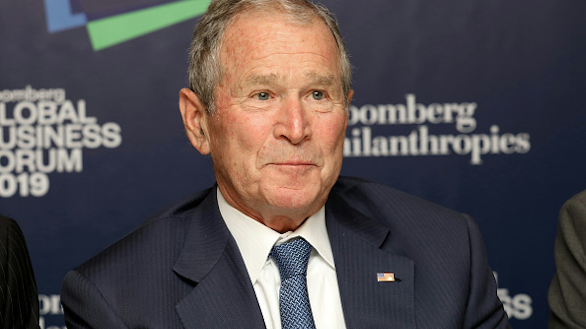 Former U.S. President George W. Bush listens speaking during the Bloomberg Global Business Forum in New York, U.S., on Wednesday, Sept. 25, 2019. The third annual Forum brings together important global leaders from the public and private sectors to address the threats from global warming to economic prosperity and examine the opportunities for solutions.