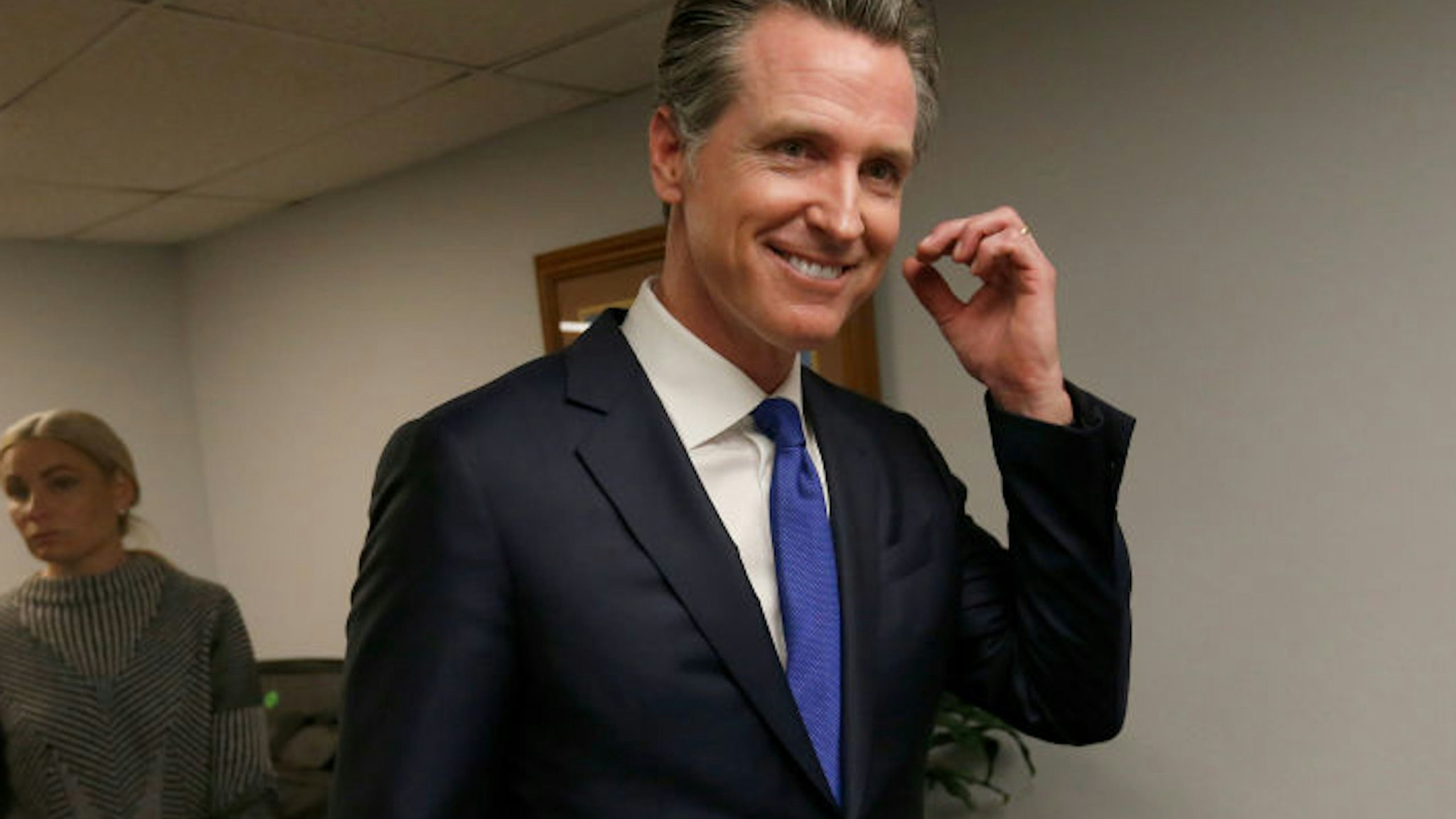 OAKLAND, CA - MAY 21: California Governor Gavin Newsom departs after a press conference at the Henry Robinson Multi-Service Center in Oakland, Calif., on Tuesday, May 21, 2019. Newsom announced the formation of the Homeless &amp; Supportive Housing Advisory Task Force and has pledged $1billion of the state budget to fight homelessness.