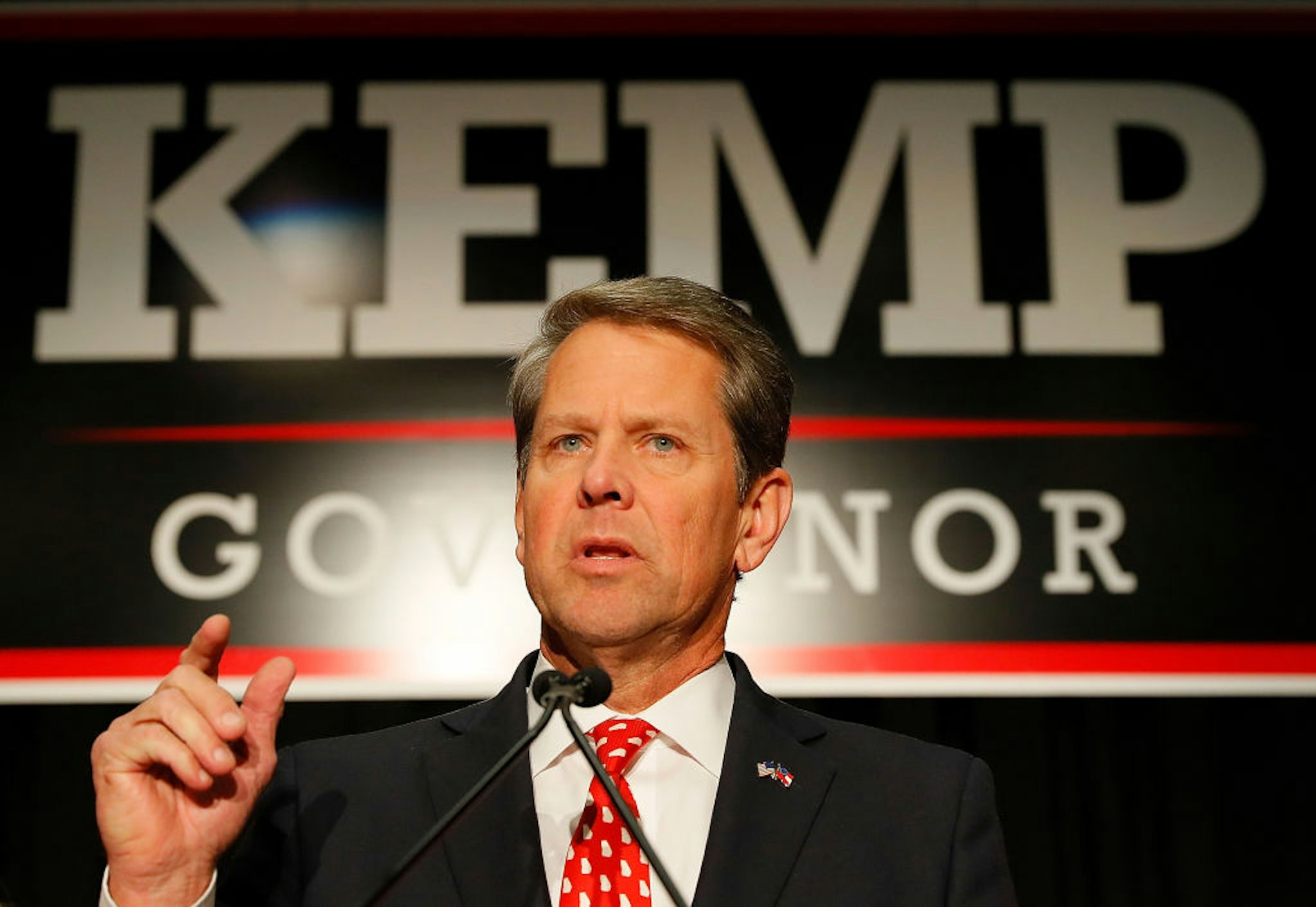 Republican gubernatorial candidate Brian Kemp attends the Election Night event at the Classic Center on November 6, 2018 in Athens, Georgia. Kemp is in a close race with Democrat Stacey Abrams.
