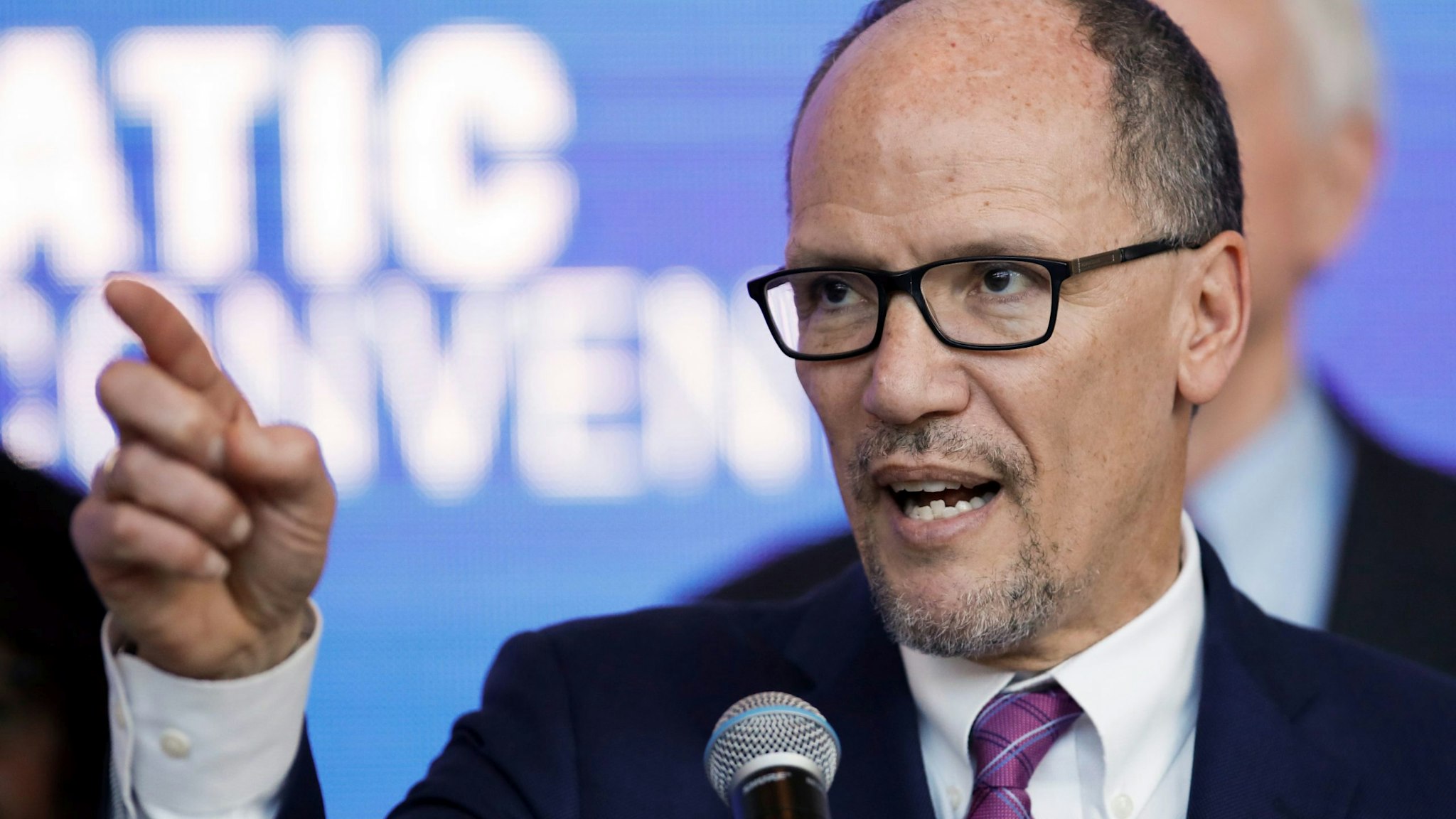 Chair of the Democratic National Committee Tom Perez speaks during a press conference at the Fiserv Forum in Milwaukee, Wisconsin on March 11, 2019, to announce the selection of Milwaukee as the 2020 Democratic National Convention host city. - Democrats have chosen Milwaukee as the site of their 2020 election convention, in an effort to win back swing voters in the American "Rust Belt" who helped elect Donald Trump. In announcing the decision, the Democratic Party emphasized it is the first time a Midwestern city other than Chicago has been chosen to host a party convention in more than 100 years. (Photo by Kamil Krzaczynski / AFP) (Photo credit should read KAMIL KRZACZYNSKI/AFP via Getty Images)