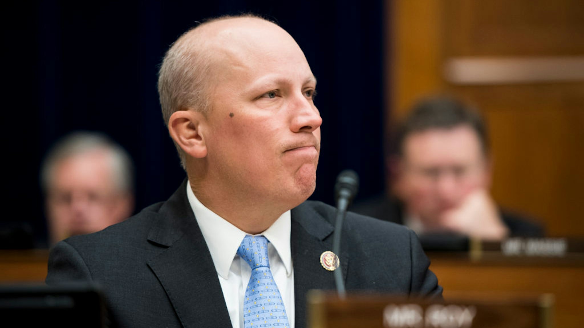 Rep. Chip Roy, R-Texas, left, listens during the House Oversight and Reform Committee markup of a resolution authorizing issuance of subpoenas related to security clearances and the 2020 Census on Tuesday, April 2m 2019.