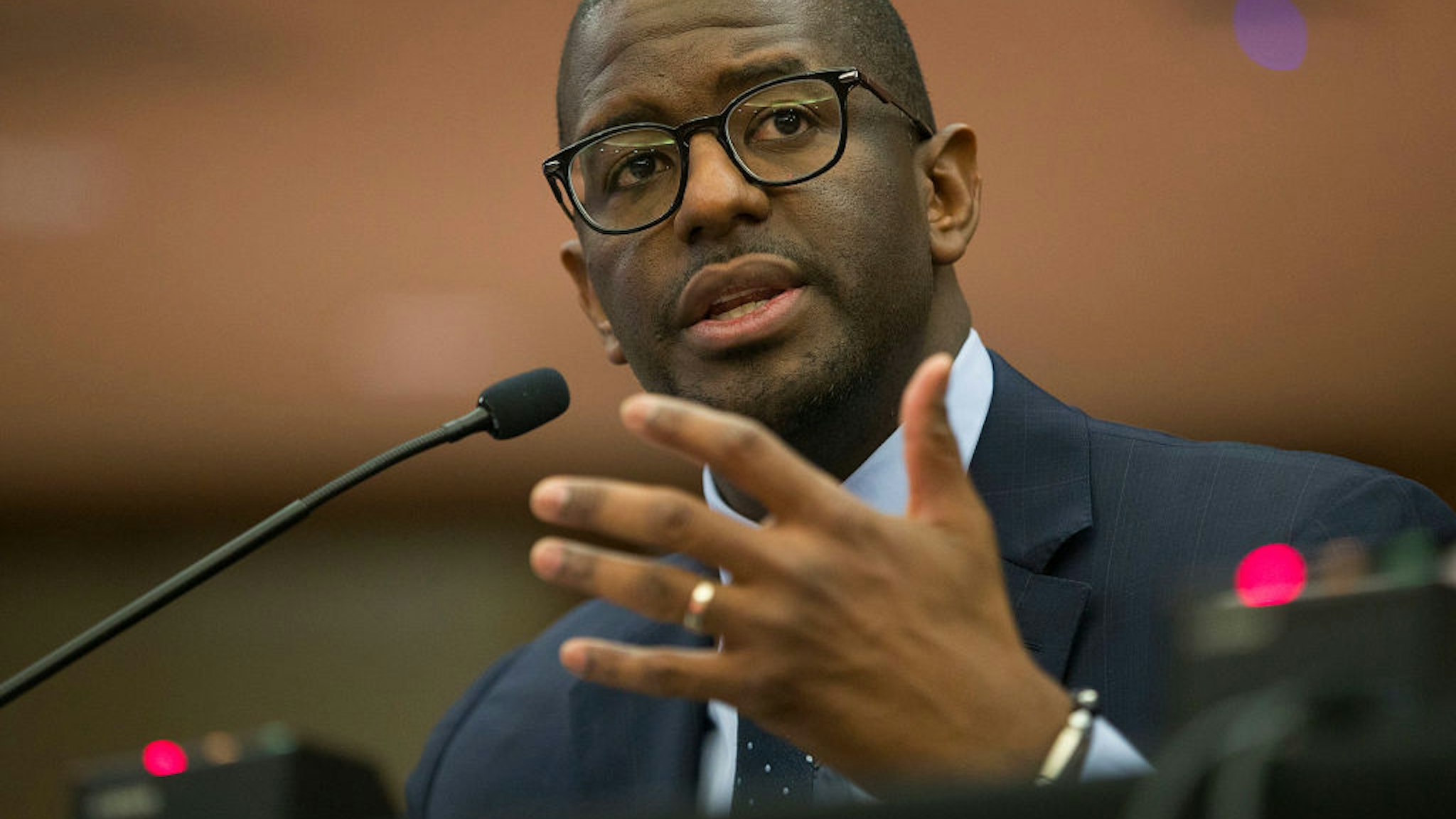 Andrew Gillum, Forward Florida Chair, speaks during The Elections Subcommittee field hearing on 'Voting Rights and Election Administration in Florida' at the Broward County Governmental Center on May 06, 2019 in Fort Lauderdale, Florida.