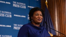 Stacey Abrams Stacey Abrams, former Georgia House Democratic Leader, speaks to attendees at the National Press Club Headliners Luncheon in Washington, D.C., on Friday, November 15, 2019.(Photo by Cheriss May/NurPhoto via Getty Images)
