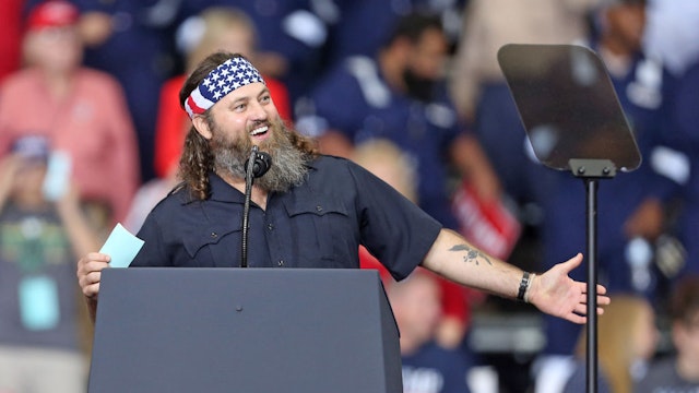 T.V. personality and businessman, Willie Robertson, speaks during U.S. President Donald Trump's "Keep America Great" rally at the Monroe Civic Center on November 06, 2019 in Monroe, Louisiana.