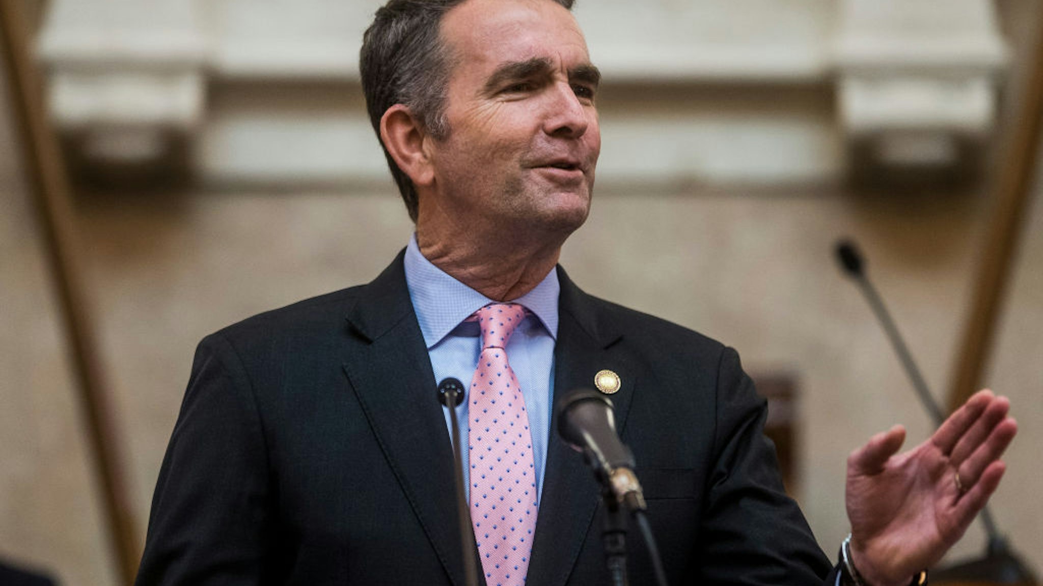 Gov. Ralph Northam delivers the State of the Commonwealth address at the Virginia State Capitol on January 8, 2020 in Richmond, Virginia.