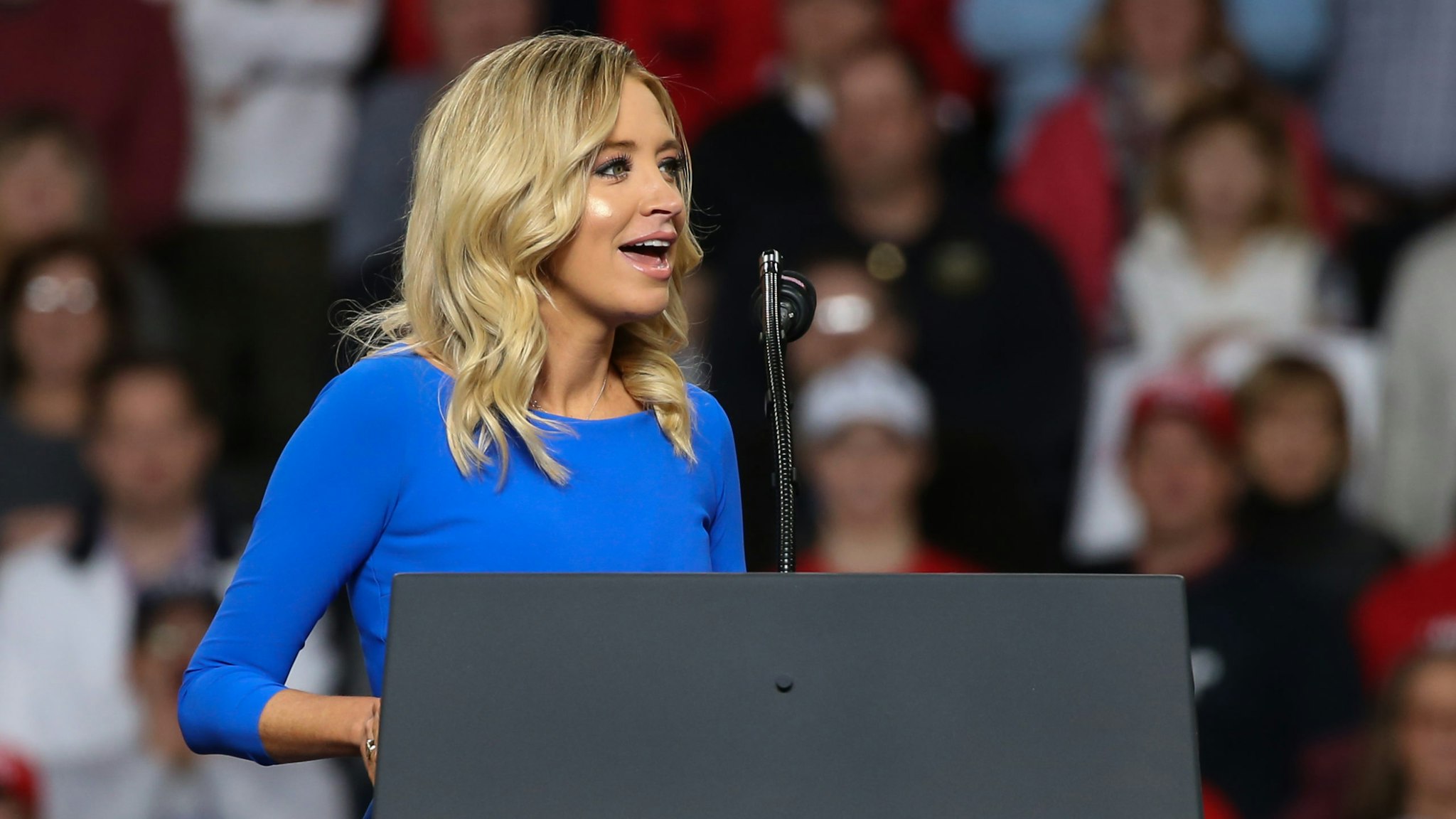 OLEDO, OH - JANUARY 09: Kayleigh McEnany, national press secretary for the Donald Trump 2020 presidential campaign, speaks at a "Keep America Great" campaign rally on January 9, 2020 at the Huntington Center in Toledo, Ohio. (Photo by Scott W. Grau/Icon Sportswire via Getty Images)