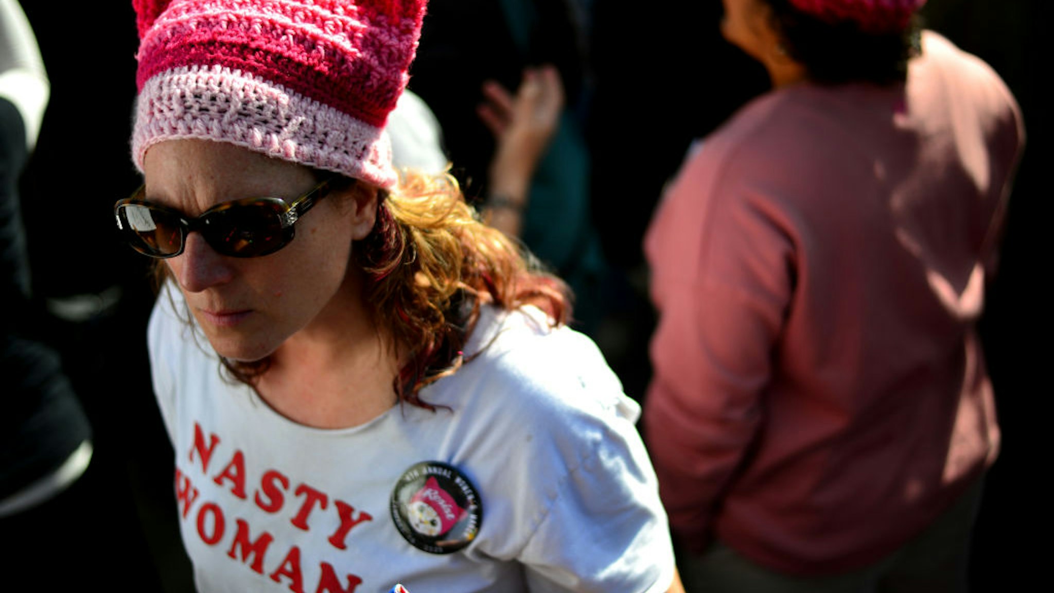 An activist participates in the 4th annual Women's March LA: Women Rising at Pershing Square on January 18, 2020 in Los Angeles, California.