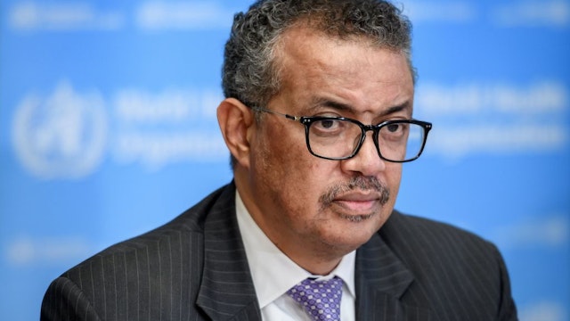 World Health Organization (WHO) Director-General Tedros Adhanom Ghebreyesus attends a daily press briefing on COVID-19 virus at the WHO headquarters on March 9, 2020 in Geneva.