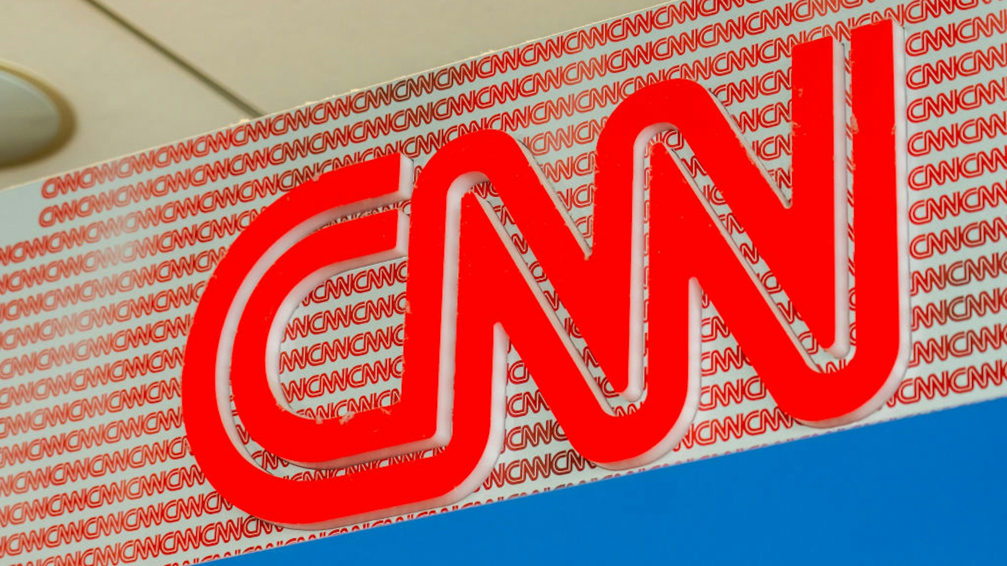 American news-based pay television channel, Cable News Network or CNN logo seen at Norman Y. Mineta San Jose International Airport.