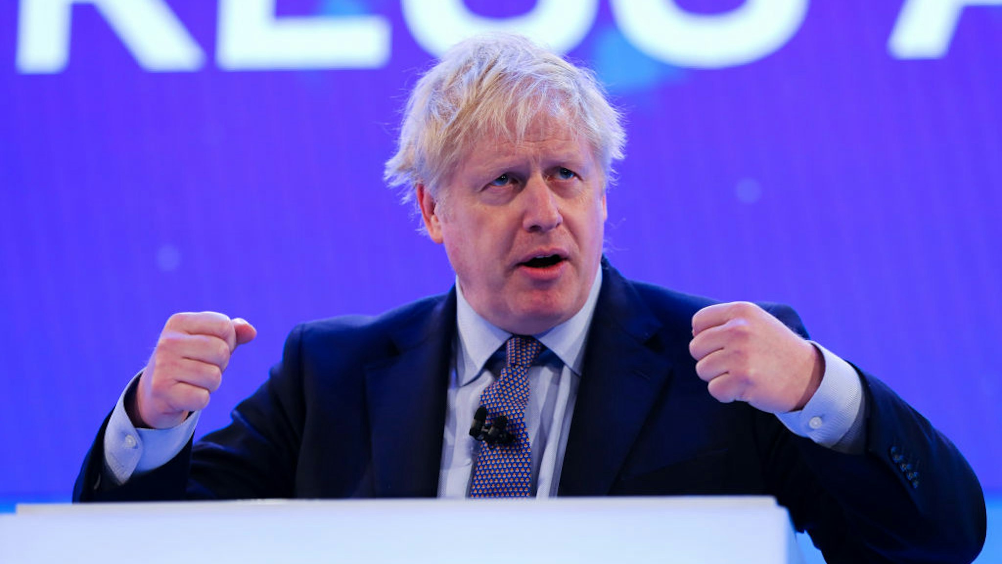 A file photo dated on November 18, 2019 shows British Prime Minister Boris Johnson making a keynote speech at the annual CBI (Confederation of British Industry) conference at Intercontinental Hotel, Greenwich, in London, United Kingdom. British Prime Minister Boris Johnson tests positive for COVID-19.