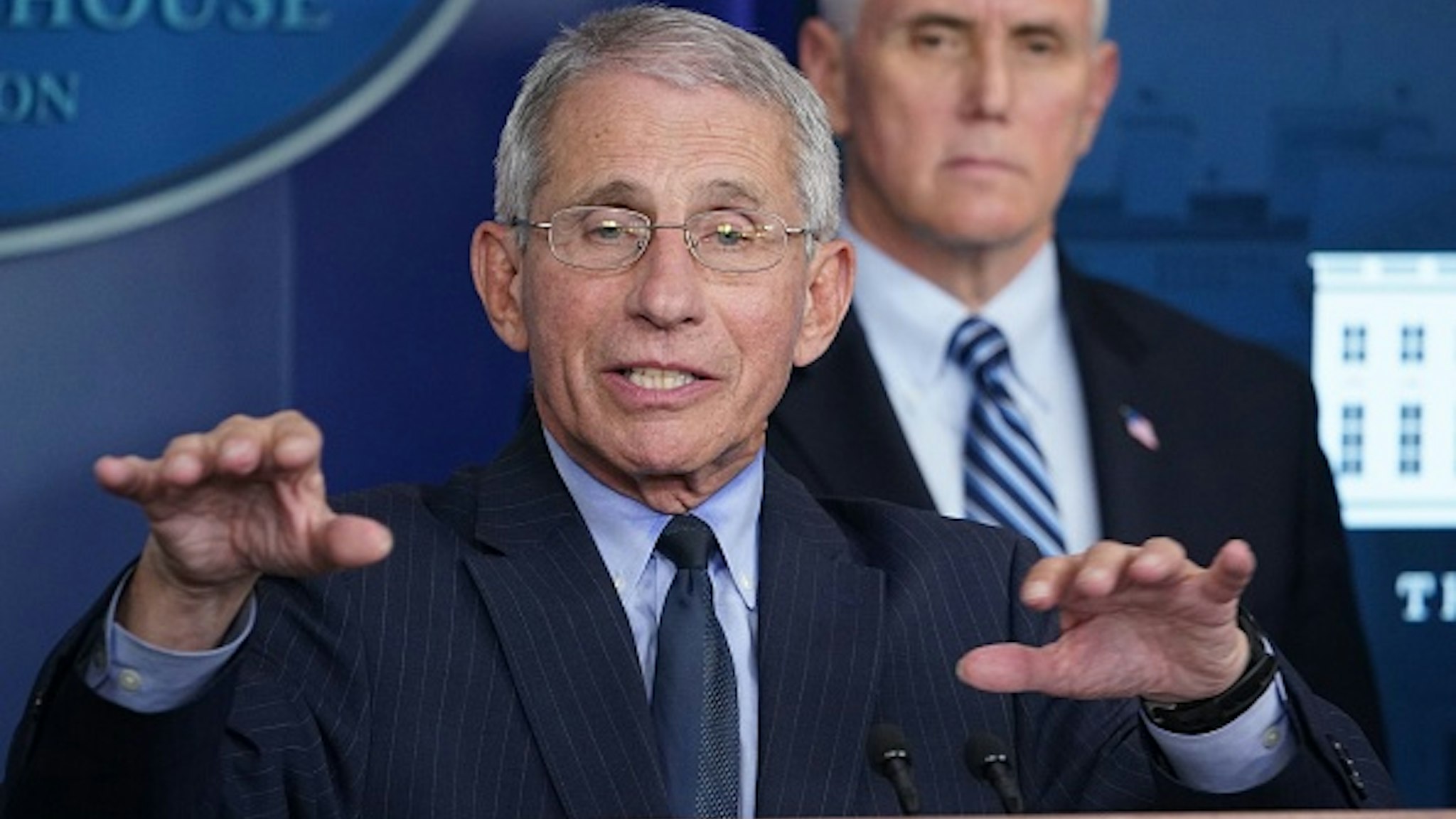 Director of the National Institute of Allergy and Infectious Diseases Anthony Fauci speaks during the daily briefing on the novel coronavirus, COVID-19, in the Brady Briefing Room at the White House on April 1, 2020, in Washington, DC.