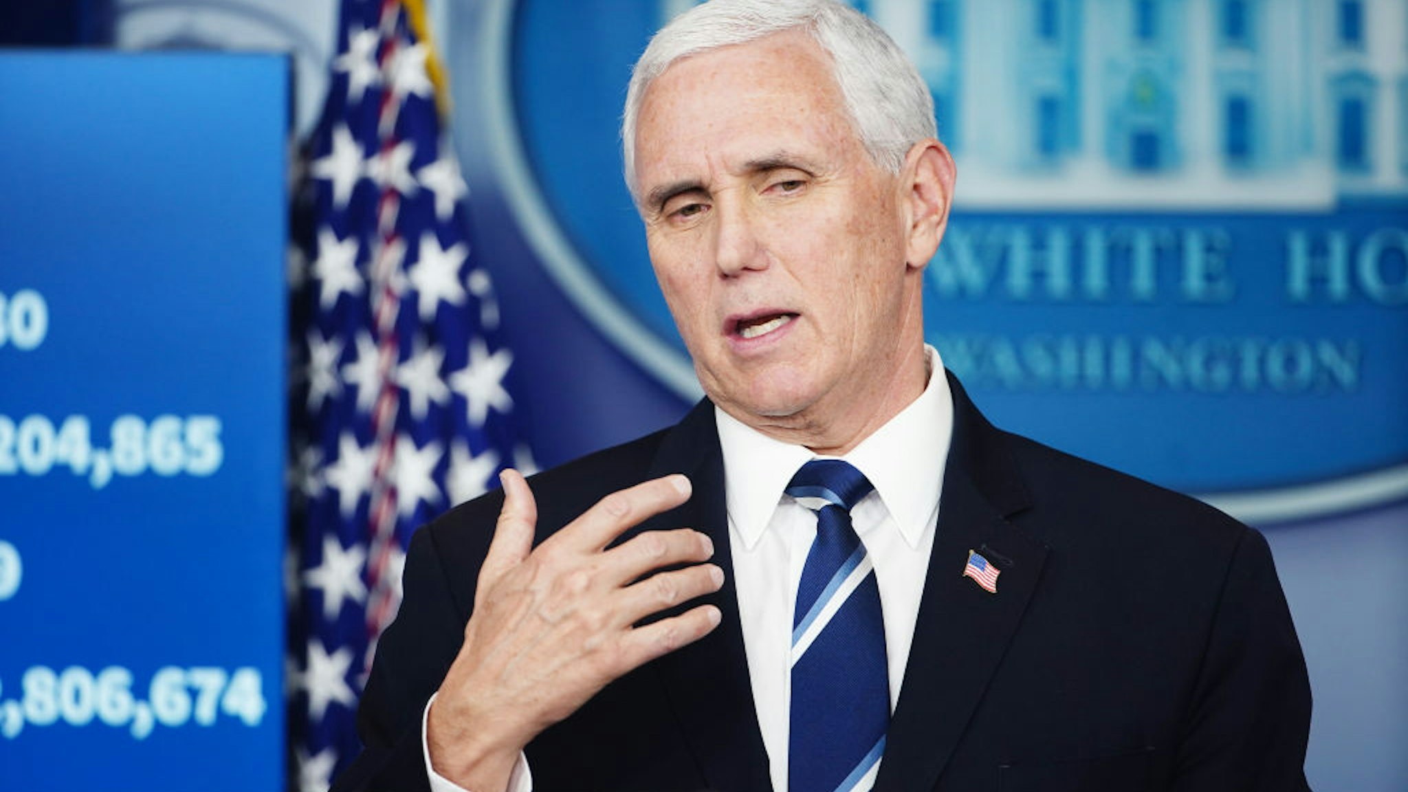 U.S. Vice President Mike Pence speaks during a Coronavirus Task Force news conference at the White House in Washington, D.C., U.S., on Tuesday, April 7, 2020.