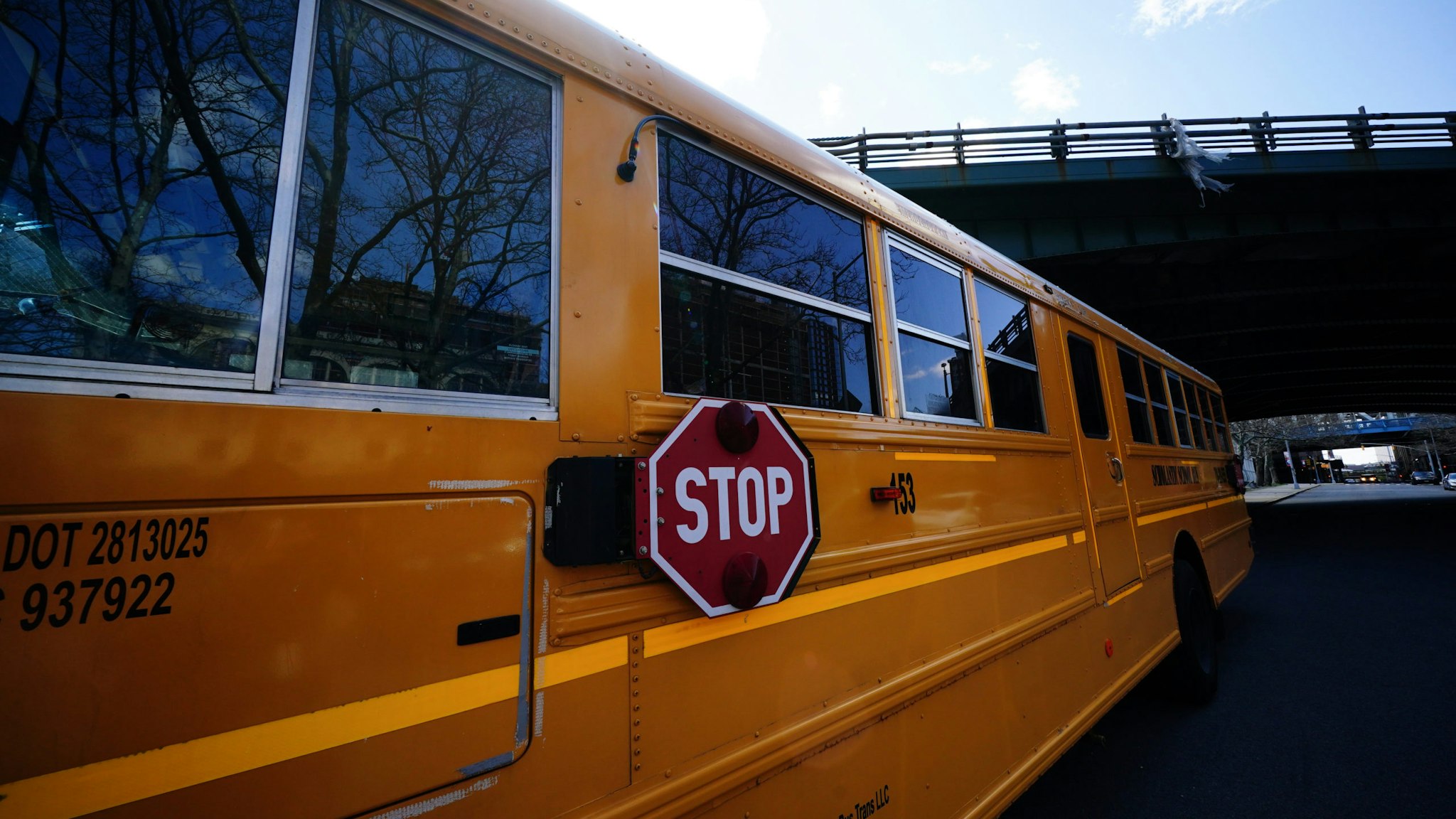 A view of a School bus in Brooklyn, New York, USA. Mayor Bill Di Blasio announces suspension of Public School Classes for the remainder of academic year during coronavirus pandemic on April 11, 2020. (Photo by John Nacion/NurPhoto via Getty Images)