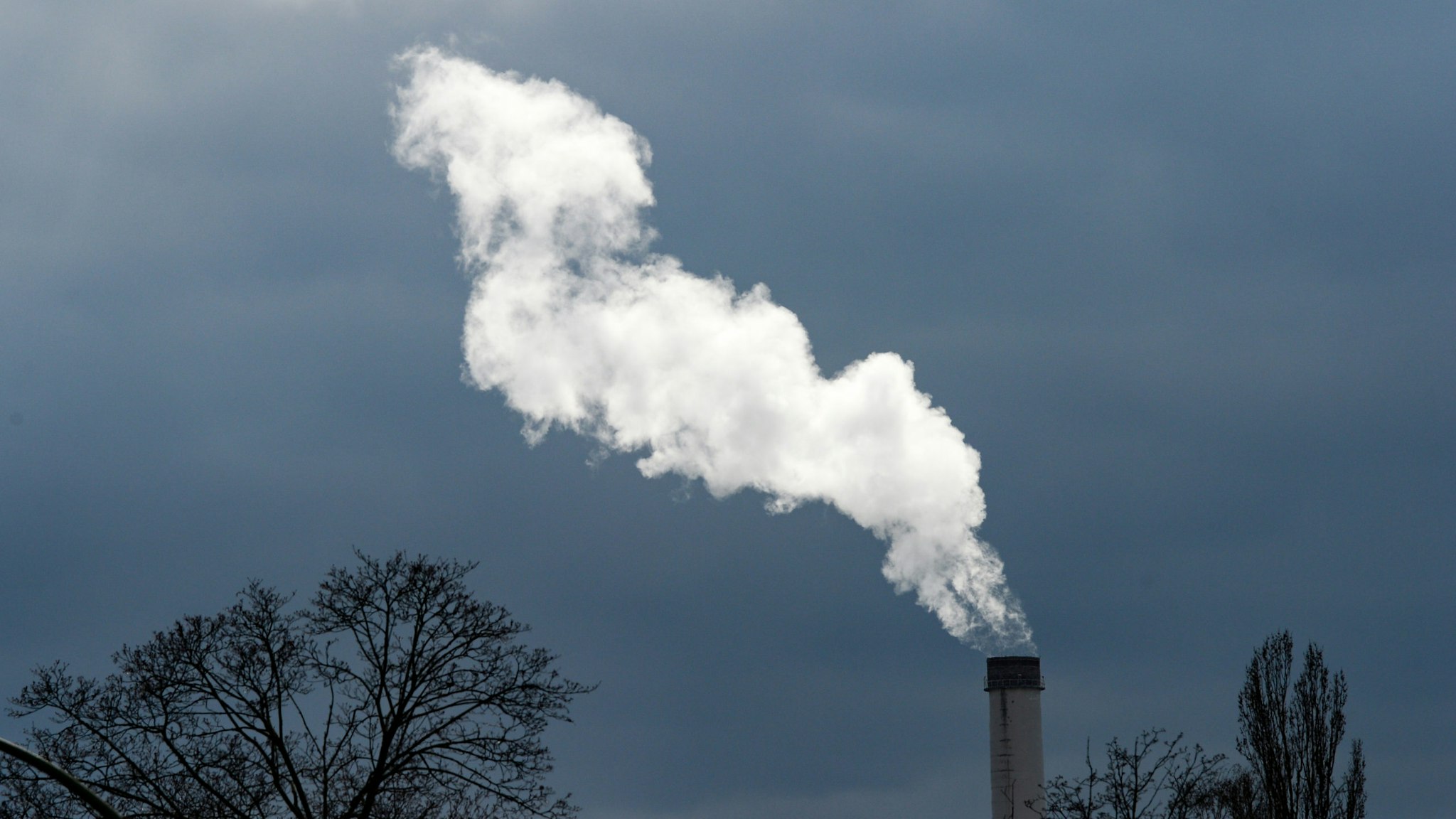 31 March 2020, Berlin: Smoke rises into the sky from a chimney of the Klingenberg combined heat and power plant in the Berlin district of Rummelsburg. Photo: Jens Kalaene/dpa-Zentralbild/ZB (Photo by Jens Kalaene/picture alliance via Getty Images)