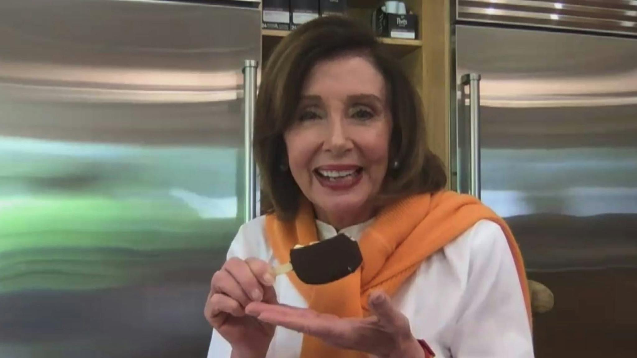 Nancy pelosi LOS ANGELES - APRIL 13: James Corden interviews Speaker of the House Nancy Pelosi from his garage on THE LATE LATE SHOW WITH JAMES CORDEN, scheduled to air Monday, April 13th, 2020 (12:37-1:37 AM, ET/PT) on the CBS Television Network. Photo is a screen grab. (Photo by CBS via Getty Images)