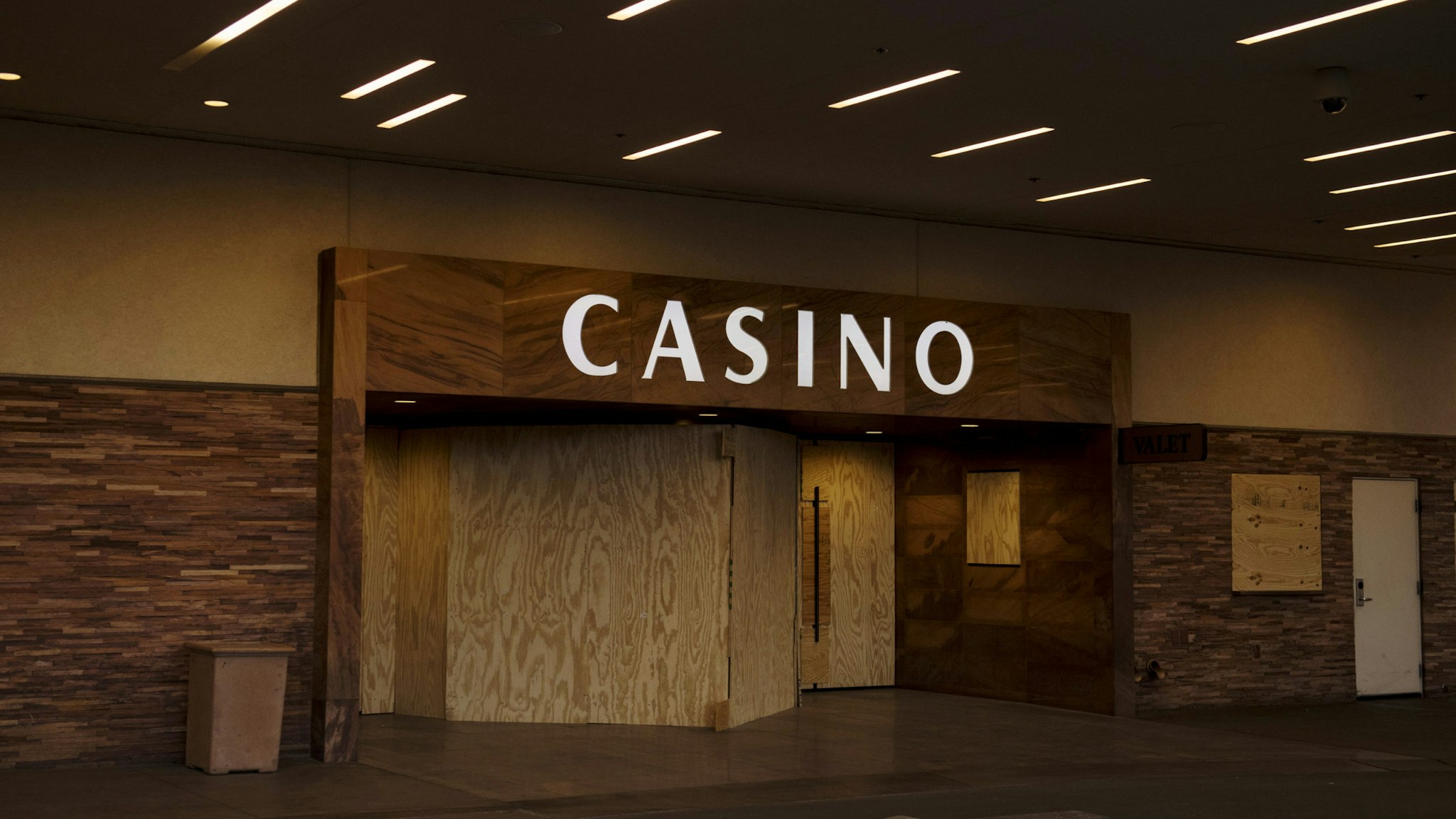 An entrance to Golden Gate hotel and casino is seen boarded up in Las Vegas, Nevada, U.S., on Wednesday, April 15, 2020. Nevada's governor ordered all casinos in the state to close for 30 days in mid-March to prevent the spread of the coronavirus and has since extended that order until April 30. Photographer: Bridget Bennett/Bloomberg via Getty Images