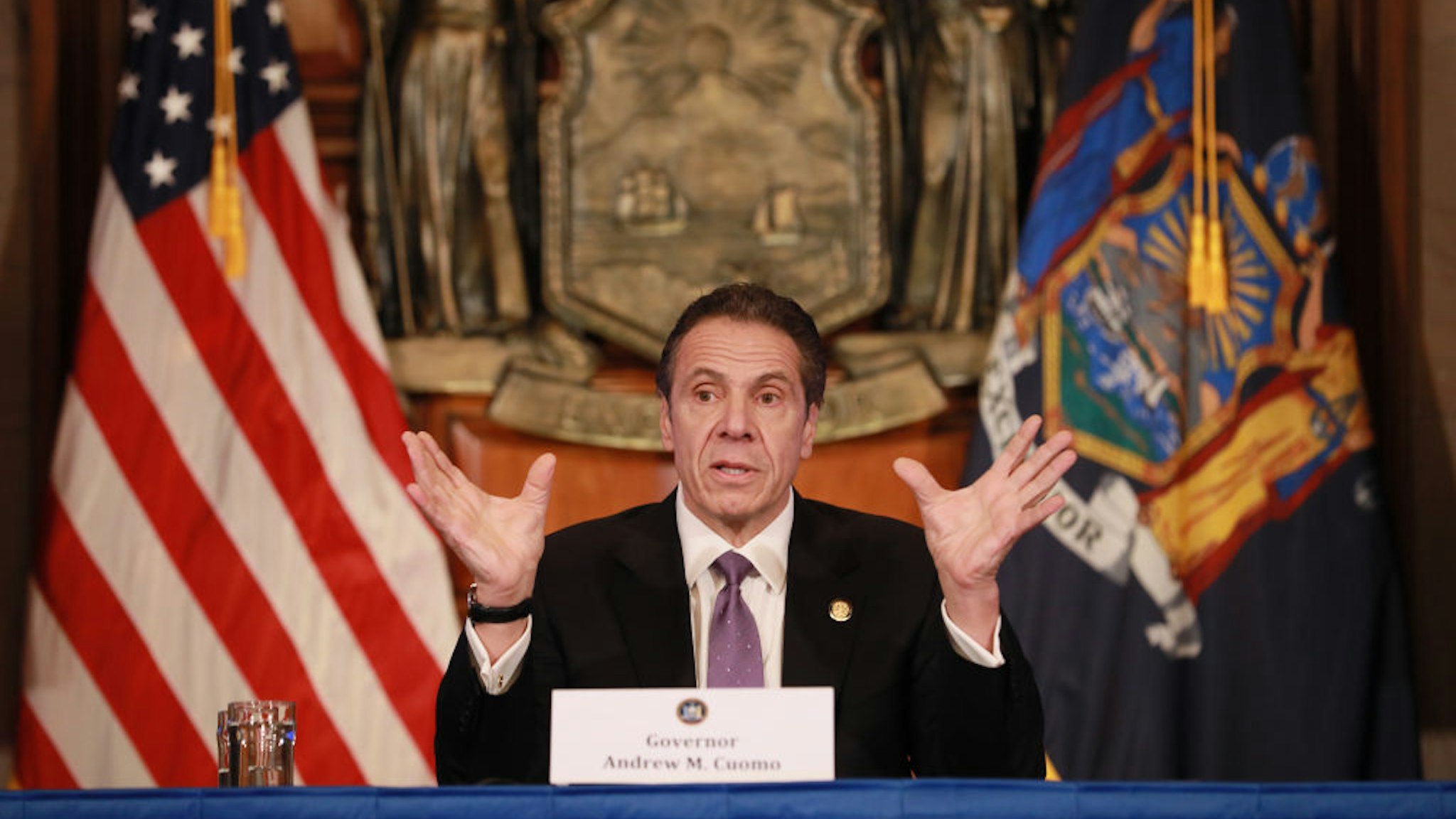 New York Governor Andrew Cuomo gives his a press briefing about the coronavirus crisis on April 17, 2020 in Albany, New York.