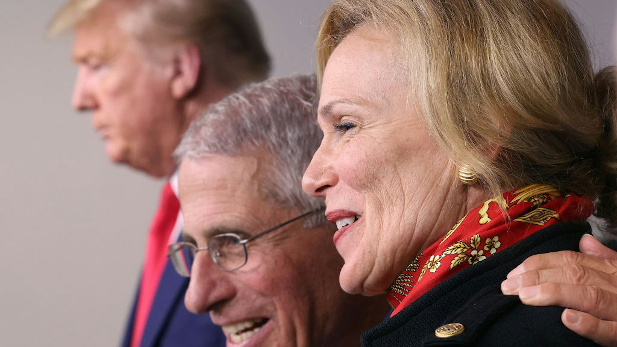 President Donald Trump, Dr. Anthony Fauci, director of the National Institute of Allergy and Infectious Diseases, and White House coronavirus response coordinator Debbie Birx, participate in the daily coronavirus task force briefing in the Brady Briefing room at the White House on March 31, 2020 in Washington, DC.