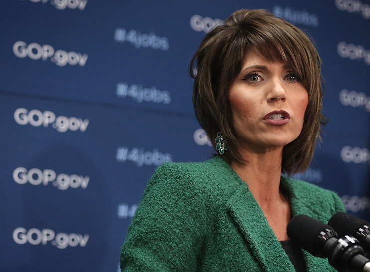 U.S. Rep. Kristi Noem (R-SD) speaks during a news briefing after a House Republican Conference meeting January 14, 2014 on Capitol Hill in Washington, DC.