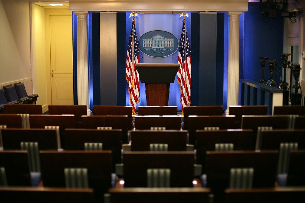 The White House press briefing room. (Photo by Ken Cedeno/Corbis via Getty Images)