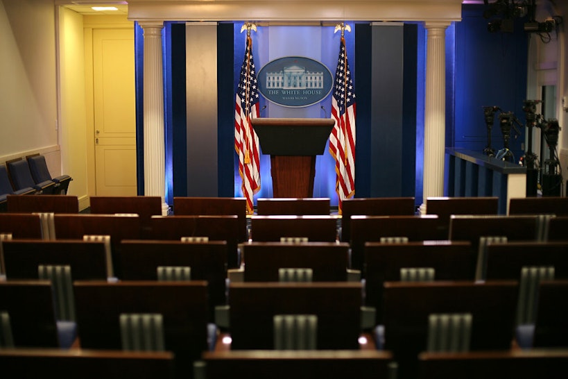 The White House press briefing room. (Photo by Ken Cedeno/Corbis via Getty Images)