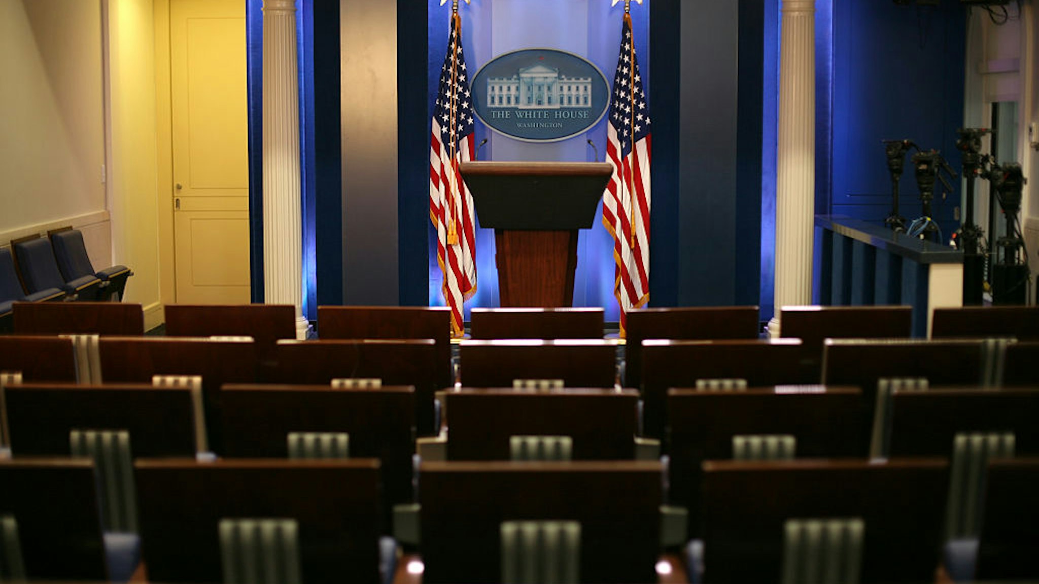 The White House press briefing room. (Photo by Ken Cedeno/Corbis via Getty Images)