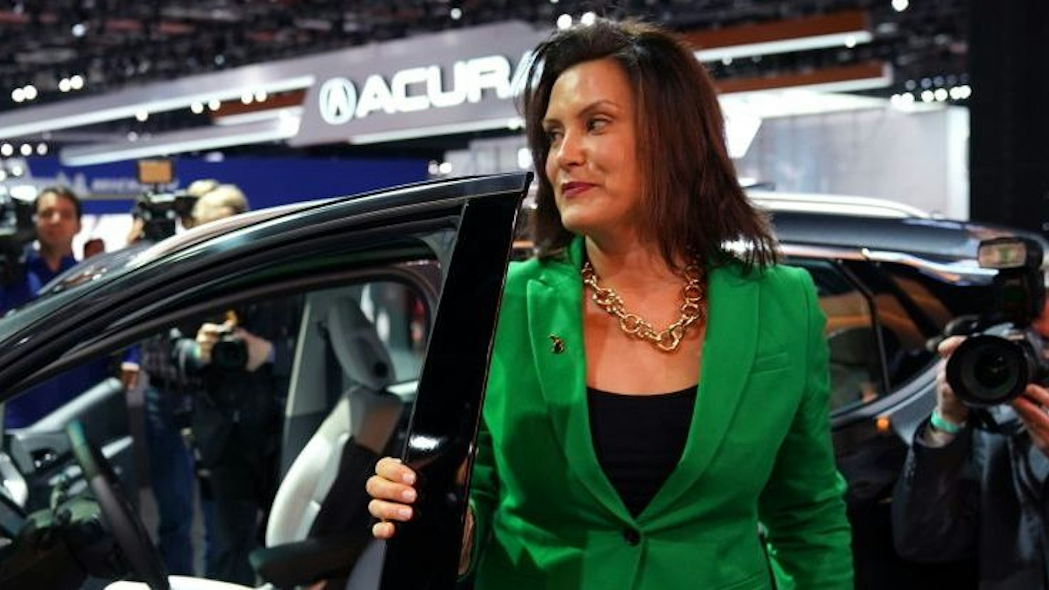 Gretchen Whitmer, newley elected governor of Michigan tours the show during day two of the 2019 The North American International Auto Show January 15, 2019 at the Cobo Center in Detroit, Michigan. (Photo by TIMOTHY A. CLARY / AFP)