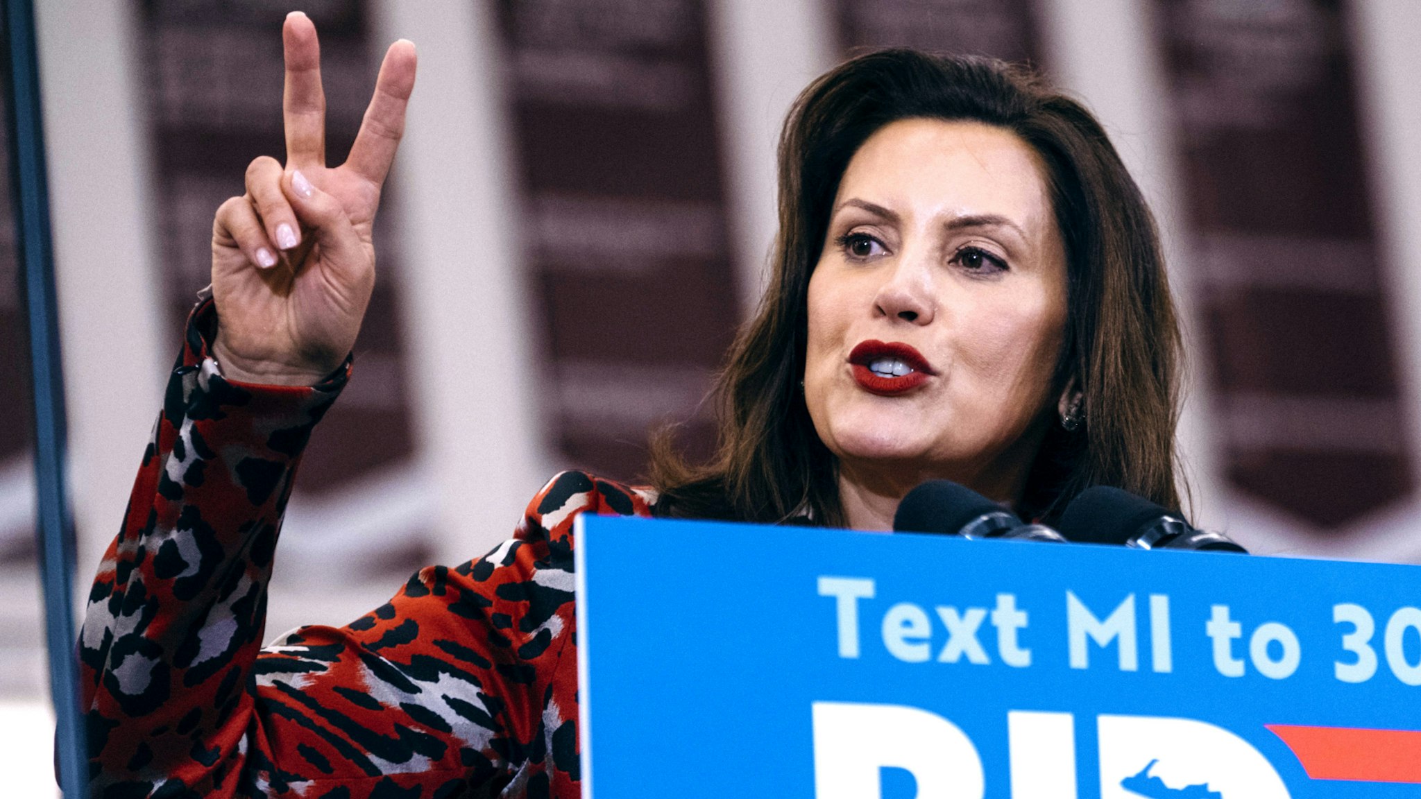 Gretchen Whitmer, governor of Michigan, speaks during a campaign event with former Vice President Joe Biden, 2020 Democratic presidential candidate, not pictured, in Detroit, Michigan, U.S., on Monday, March 9, 2020. Biden said that he would be a bridge to a new generation, restoring the countrys values following Donald Trumps presidency and then leaving the country to younger leaders.
