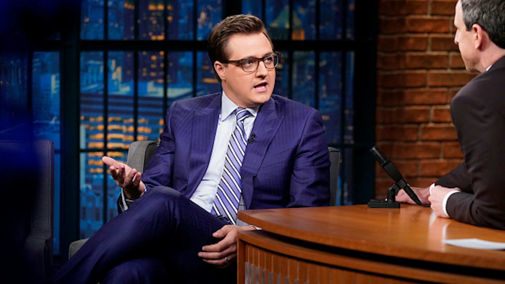 LATE NIGHT WITH SETH MEYERS -- Episode 677 -- Pictured: (l-r) MSNBC's Chris Hayes during an interview with host Seth Meyers on April 26, 2018 --