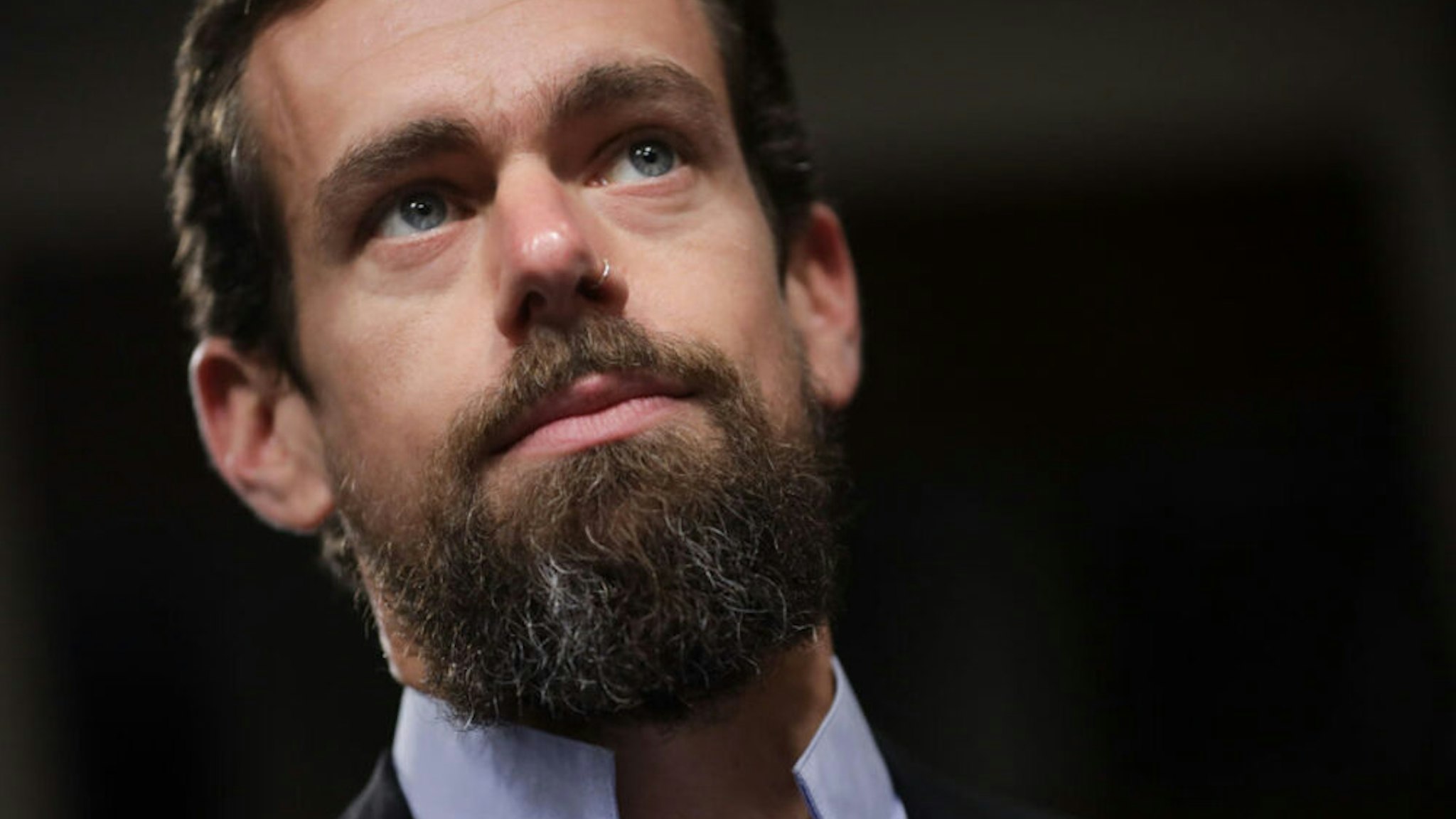 WASHINGTON, DC - SEPTEMBER 5: Twitter chief executive officer Jack Dorsey looks on during a Senate Intelligence Committee hearing concerning foreign influence operations' use of social media platforms, on Capitol Hill, September 5, 2018 in Washington, DC. Twitter CEO Jack Dorsey and Facebook chief operating officer Sheryl Sandberg faced questions about how foreign operatives use their platforms in attempts to influence and manipulate public opinion.
