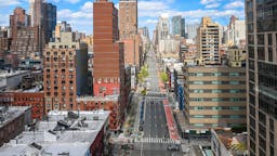 New York City Amid Coronavirus Outbreak A view of nearly empty streets during the coronavirus pandemic on April 16, 2020 in New York City. COVID-19 has spread to most countries around the world, claiming over 140,000 lives lost with over 2 million infections reported. (Photo by Ben Gabbe/Getty Images)