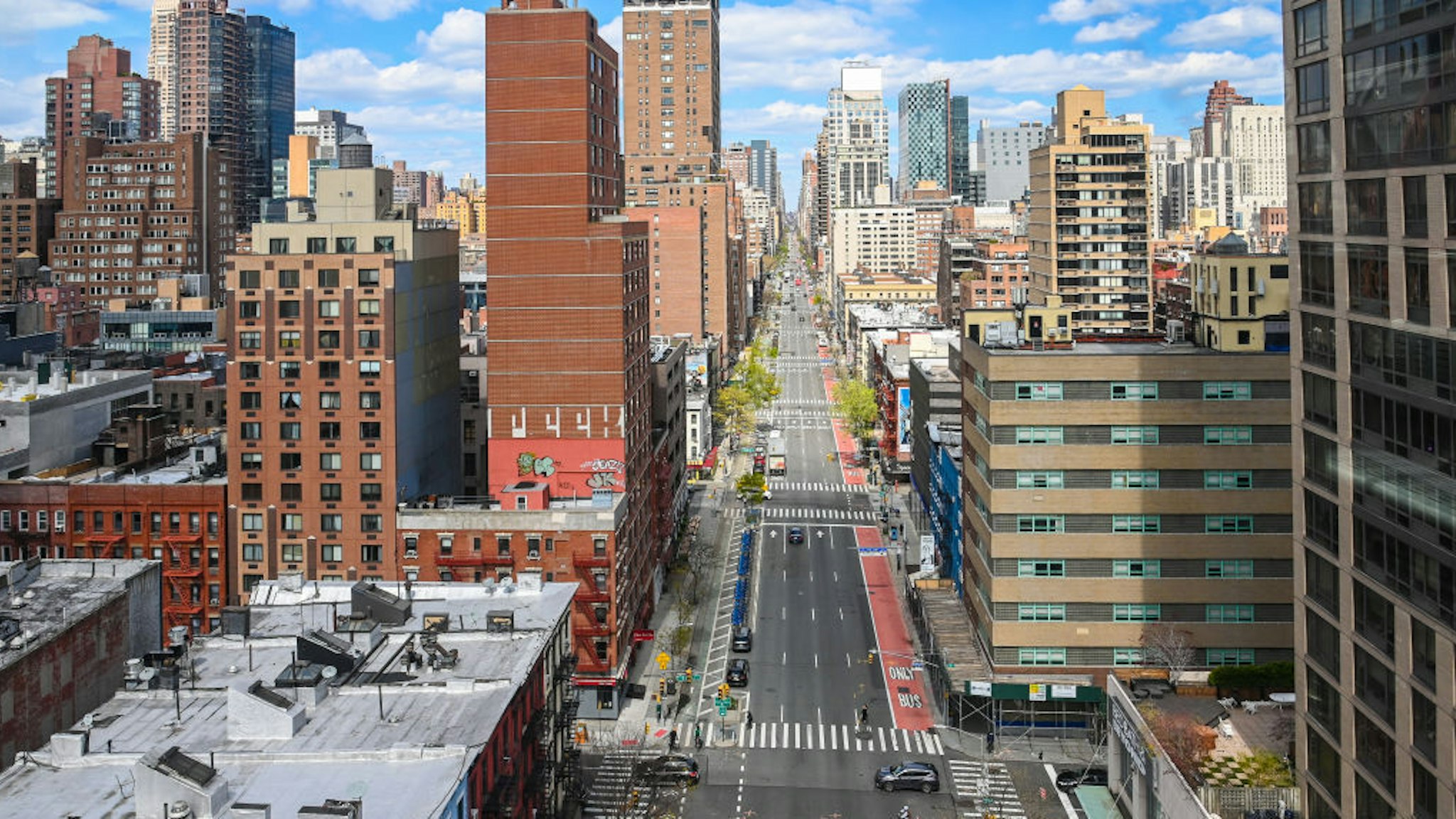 A view of nearly empty streets during the coronavirus pandemic on April 16, 2020 in New York City. COVID-19 has spread to most countries around the world, claiming over 140,000 lives lost with over 2 million infections reported. (Photo by Ben Gabbe/Getty Images)