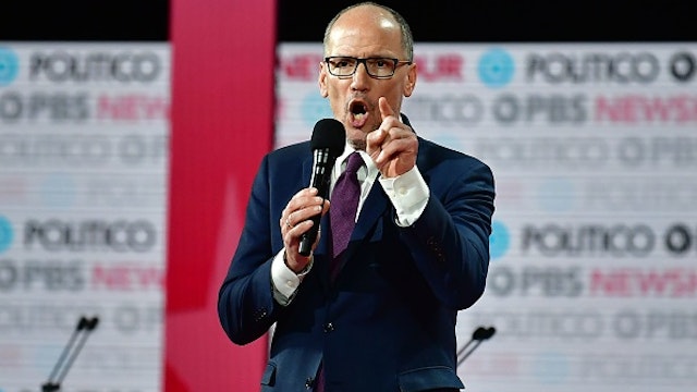 Chair of the Democratic National Committee Tom Perez speaks ahead of the sixth Democratic primary debate of the 2020 presidential campaign season co-hosted by PBS NewsHour &amp; Politico at Loyola Marymount University in Los Angeles, California on December 19, 2019.