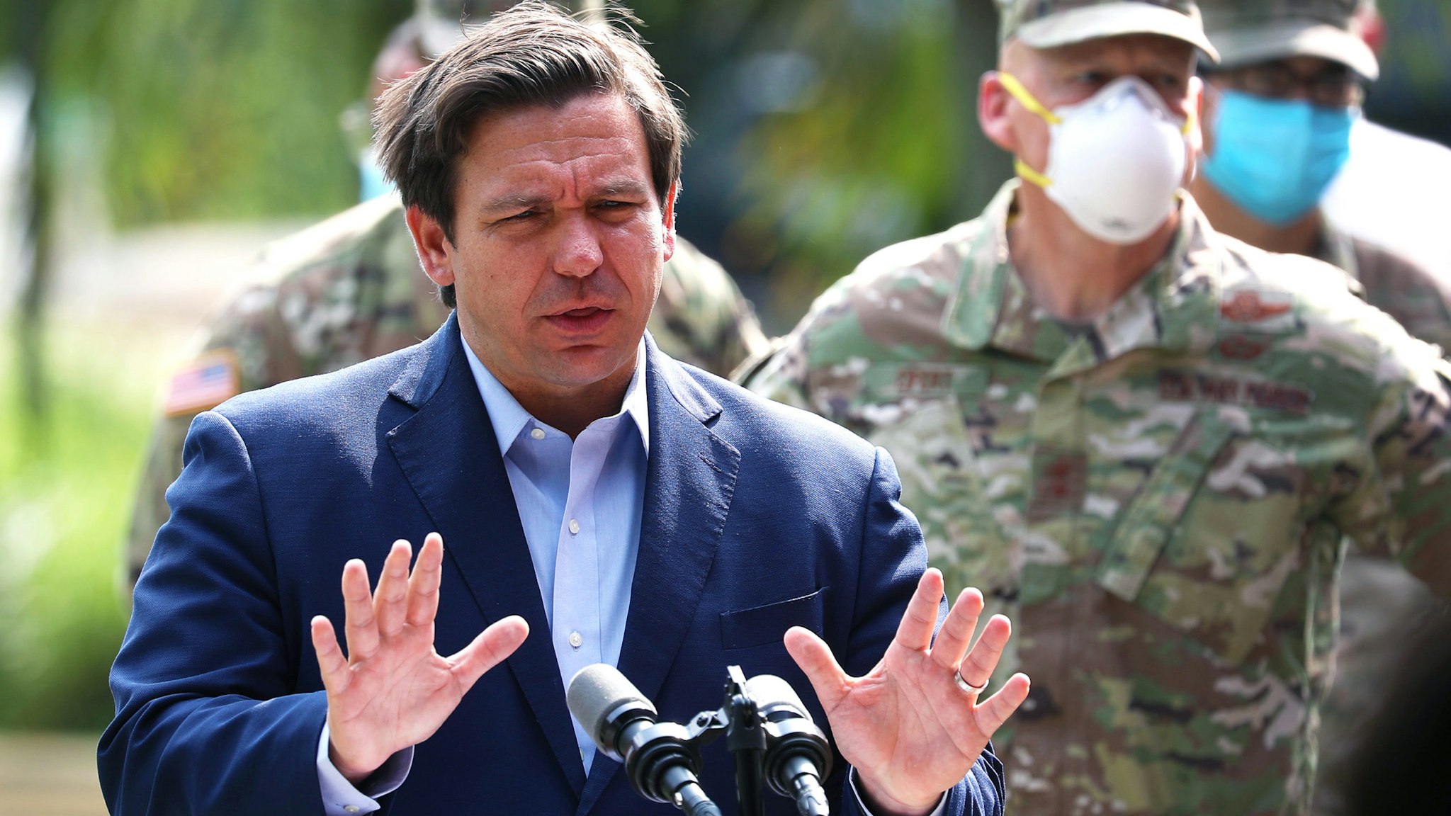 FORT LAUDERDALE, FLORIDA - APRIL 17: Florida Gov. Ron DeSantis gives updates about the state's response to the coronavirus pandemic during a press conference on April 17, 2020 in Fort Lauderdale, Florida. The governor announced that starting Saturday, two walk-up testing sites will open in Broward County — one at the Urban League of Broward County in Fort Lauderdale and the other at Mitchell Moore Park in Pompano Beach.