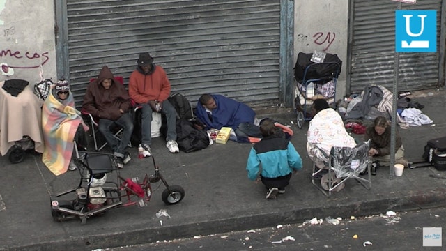 Homeless people in Los Angles' "Skid Row."