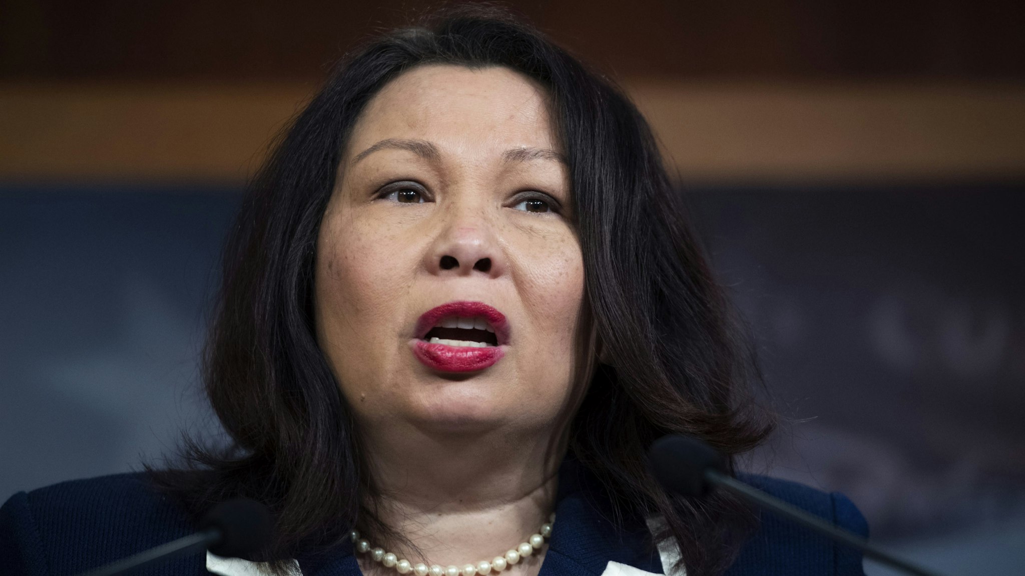 UNITED STATES - JANUARY 25: Sen. Tammy Duckworth, D-Ill., conducts a news conference in the Capitol after the Senate adjourned for the day the impeachment trial of President Donald Trump on Saturday, January 25, 2020.