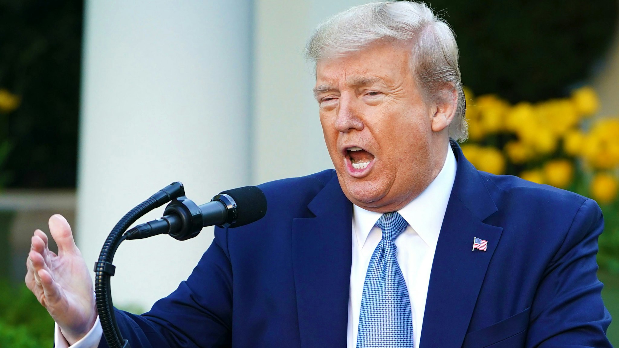 US President Donald Trump speaks during the daily briefing on the novel coronavirus, COVID-19, at the Rose Garden of the White House on April 15, 2020, in Washington, DC.