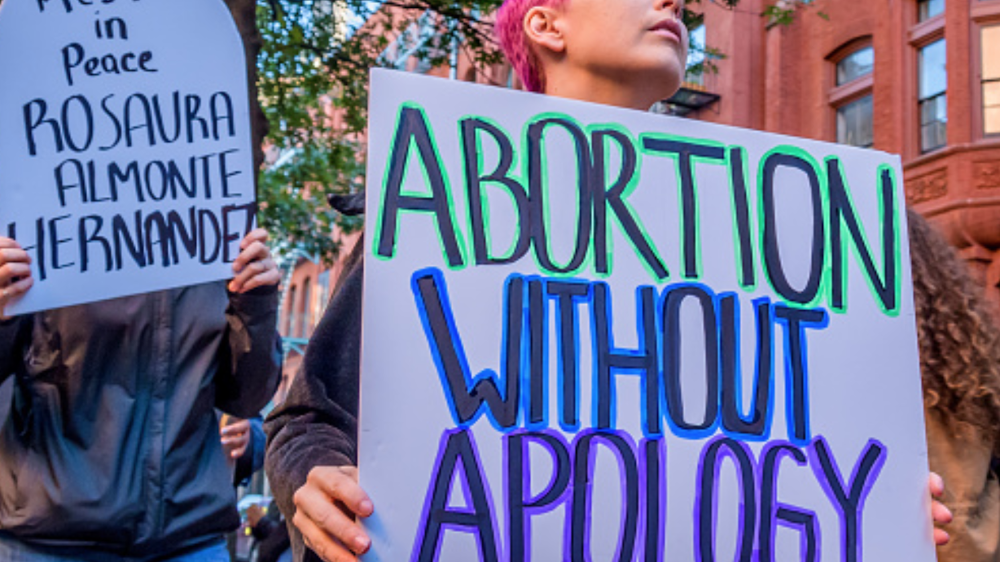 MANHATTAN, NEW YORK, UNITED STATES - 2019/10/05: Pro choice protesters picketed outside the church where anti-abortion groups gathered. Abortion Rights activists from a number of organizations held a demonstration outside of the Basilica of St. Patrick's Old Cathedral in SoHo, where congregants meet on the first Saturday of every month before marching to the Planned Parenthood clinic on Bleecker Street to pray, and to allegedly harass and intimidate patients as they enter the clinic.