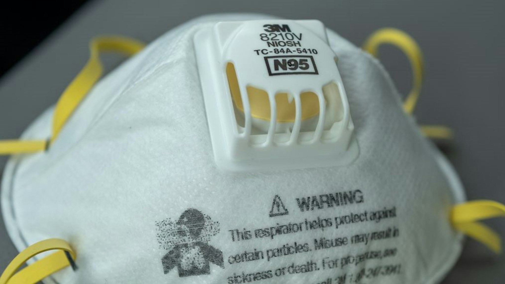 Close-up of N95 respirator mask during an outbreak of COVID-19 coronavirus, San Francisco, California, March 30, 2020. (Photo by