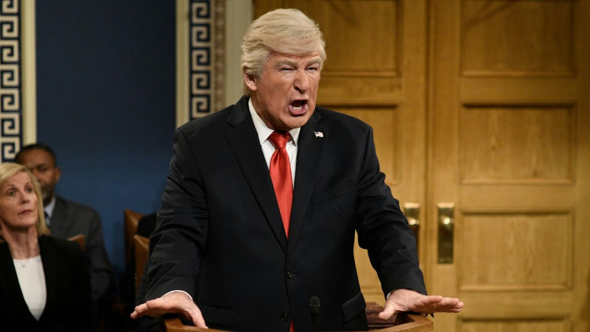 SATURDAY NIGHT LIVE -- "JJ Watt" Episode 1779 -- Pictured: Alec Baldwin as Donald Trump during the "Impeachment Fantasy" Cold Open on Saturday, February 1, 2020 -- (Photo by: