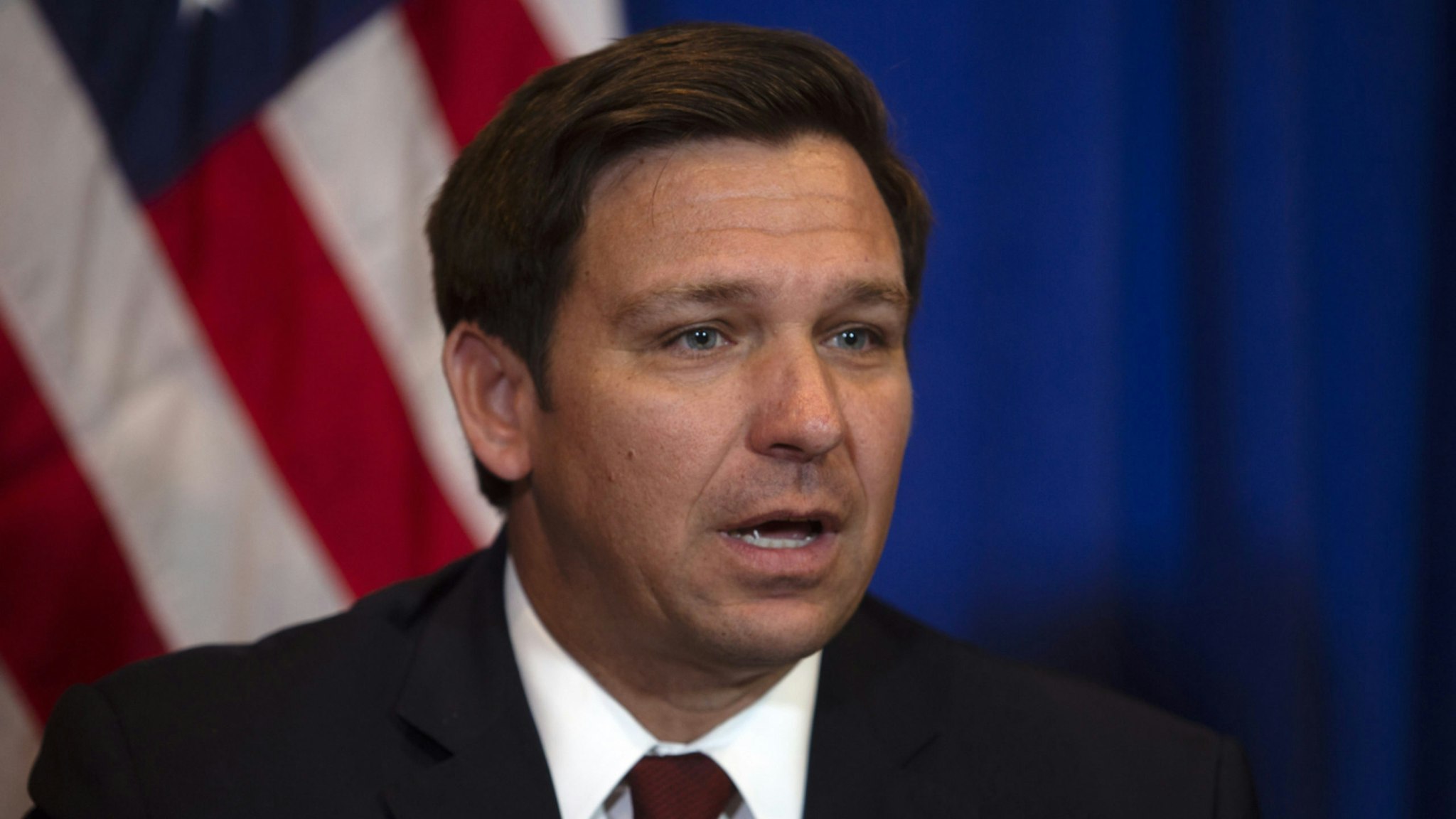 Ron DeSantis, governor of Florida, speaks during a news conference with U.S. Vice President Mike Pence, not pictured, in West Palm Beach, Florida, U.S., on Friday, Feb. 28, 2020.