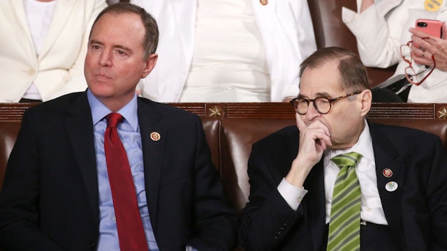 WASHINGTON, DC - FEBRUARY 04: Rep. Adam Schiff (D-CA) (L) and Rep. Jerry Nadler (D-NY) attend the State of the Union address in the chamber of the U.S. House of Representatives on February 04, 2020 in Washington, DC. President Trump delivers his third State of the Union to the nation the night before the U.S. Senate is set to vote in his impeachment trial. (Photo by Mario Tama/Getty Images)