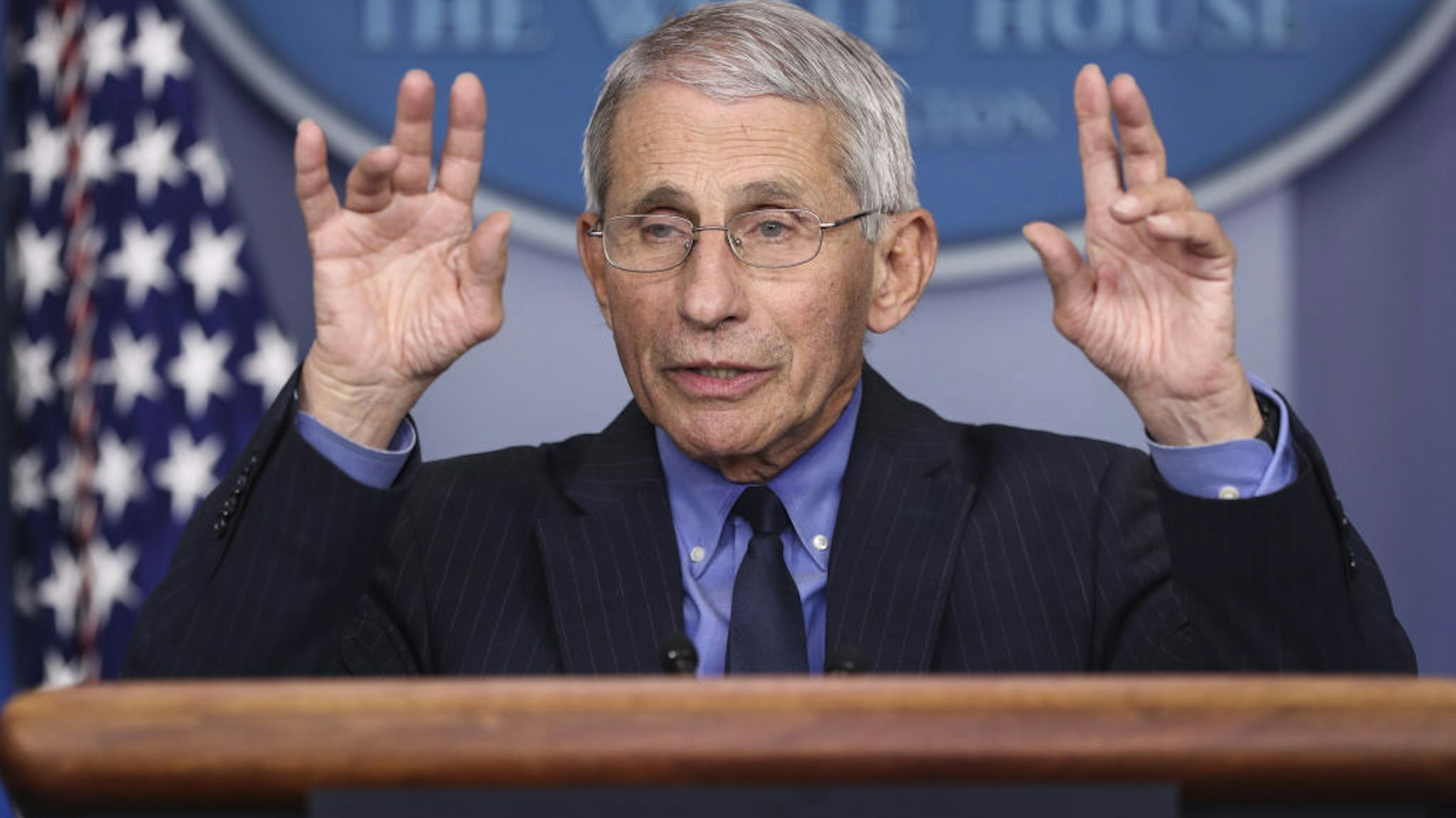 Anthony Fauci, director of the National Institute of Allergy and Infectious Diseases, speaks during a news conference at the White House in Washington D.C., U.S. on Friday, April 17, 2020. President Donald Trump said there’s enough coronavirus testing capacity to put in place his plan to allow a phased reopening of the economy, even though some state officials and business leaders have raised alarms about shortages. Photographer: Oliver Contreras/Sipa/Bloomberg