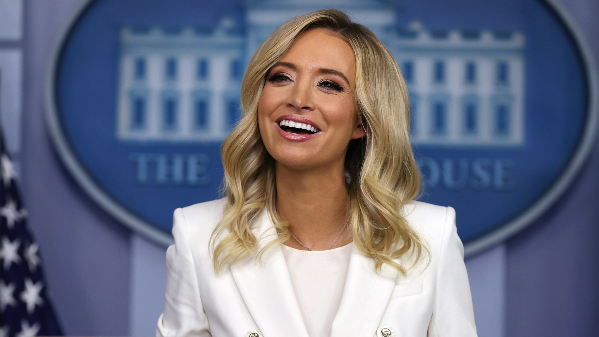 White House Press Secretary Kayleigh McEnany answers reporters' questions during a news conference in the Brady Press Briefing Room at the White House May 06, 2020 in Washington, DC.