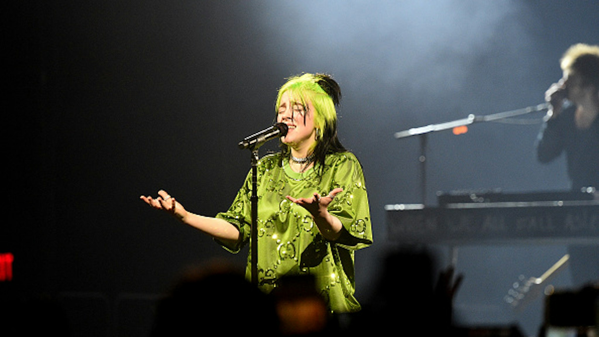 MIAMI, FLORIDA - MARCH 09: Billie Eilish performs live on stage at Billie Eilish "Where Do We Go?" World Tour Kick Off - Miami at American Airlines Arena on March 09, 2020 in Miami, Florida.