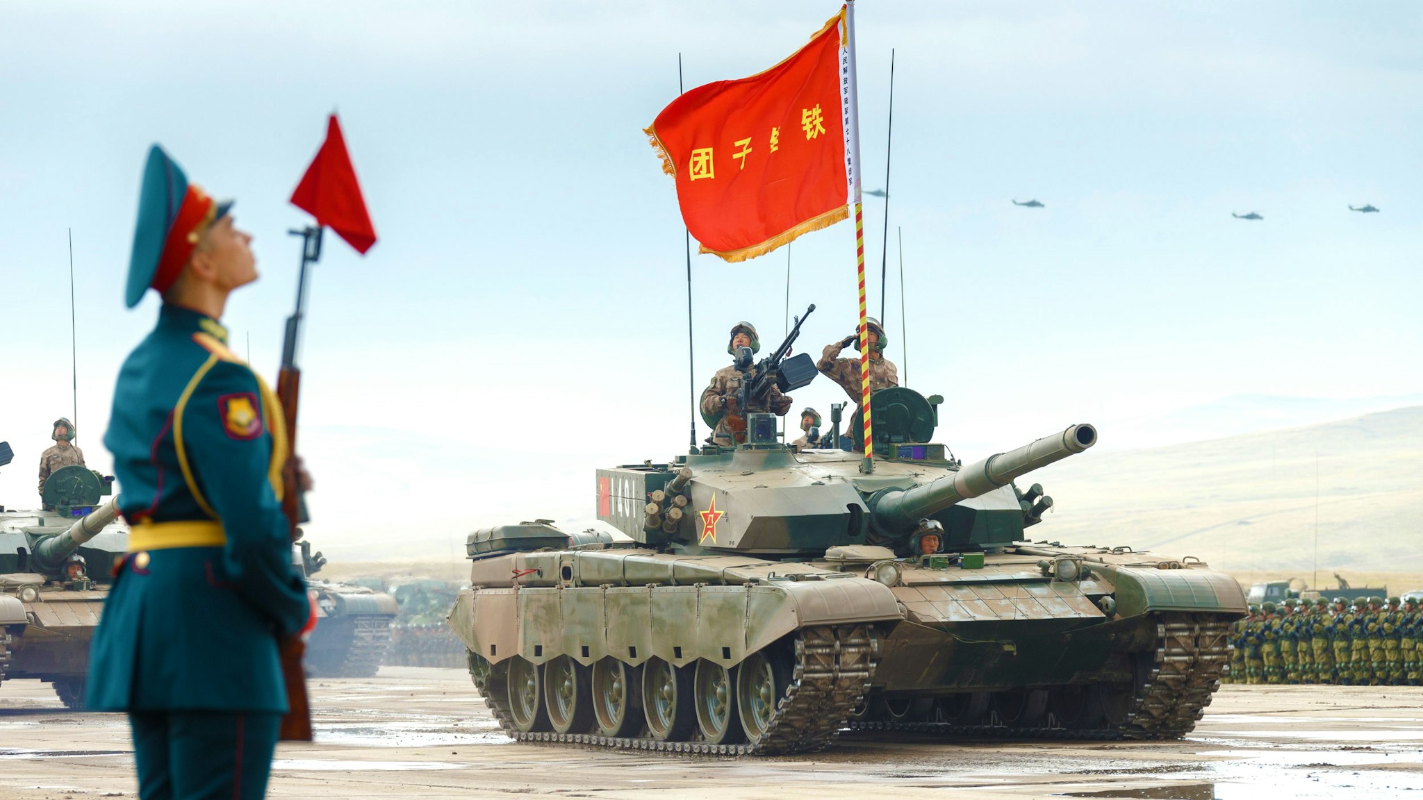 TRANSBAIKAL TERRITORY, RUSSIA SEPTEMBER 13, 2018: Chinese Type 96 (ZTZ-96) tank during a parade of military hardware and aviation involved in the main stage of the Vostok 2018 military exercise held jointly by the Russian Armed Forces and the Chinese People's Liberation Army at the Tsugol range. Vadim Savitsky/Russian Defence Ministry Press Office/TASS
